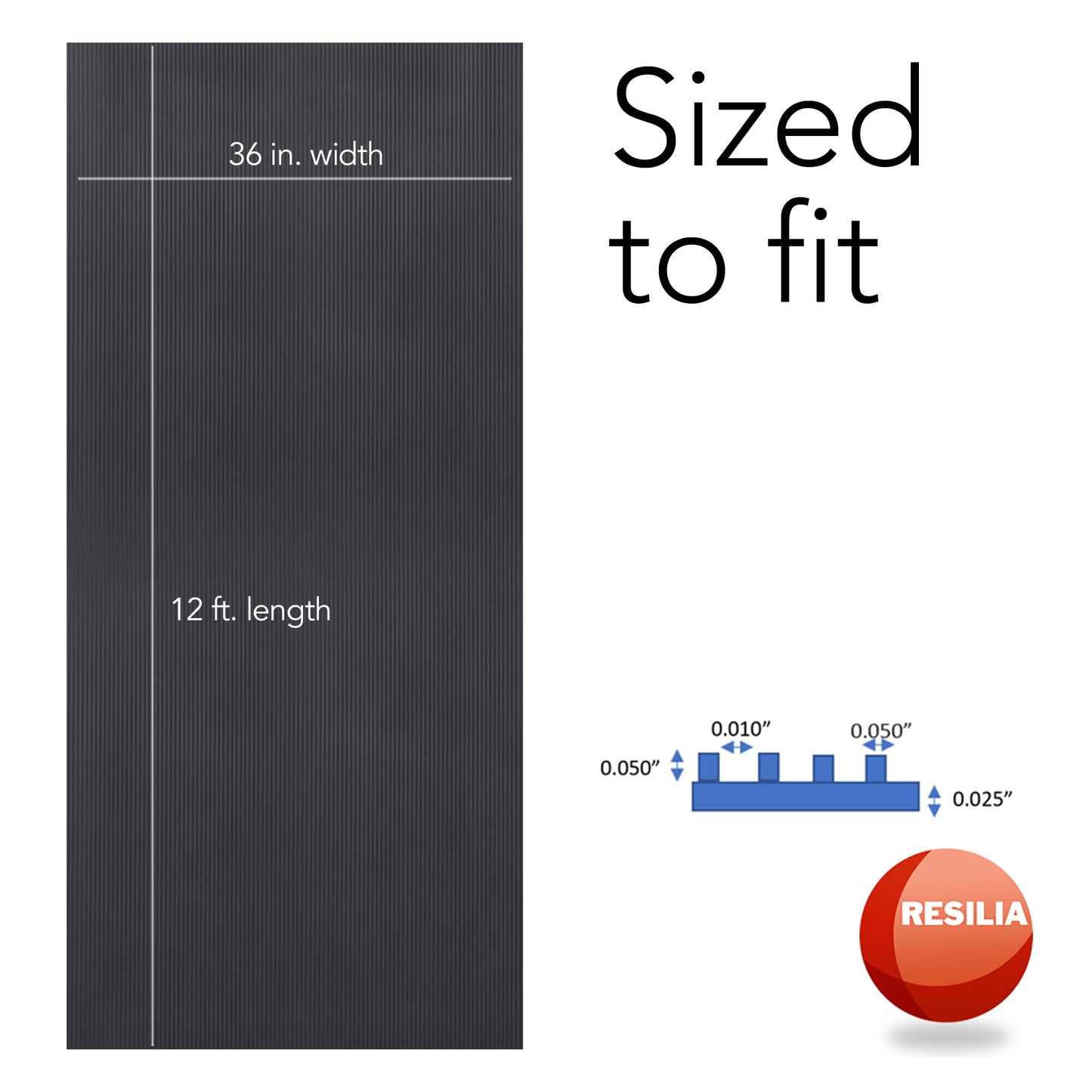 Resilia Black V-Groove Utility Runner - Waterproof Vinyl Floor/Surface Protector, Non Slip, Heavy Duty Mats for Indoor Hardwood, Hard Floors, Garage, Hallway, Entryway, Kitchen, & Outdoor