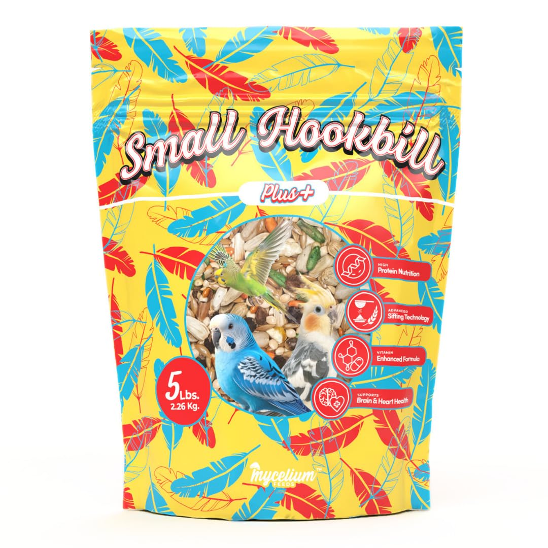 Mycelium Organic Small Hookbill Plus Feed (5 LBS) | High-Protein Bird Food for Parrotlets, Lovebirds, Cockatiels & Conures | Brain & Heart Support | Omega-Rich, Vitamin-Fortified | Non-GMO, USA Made