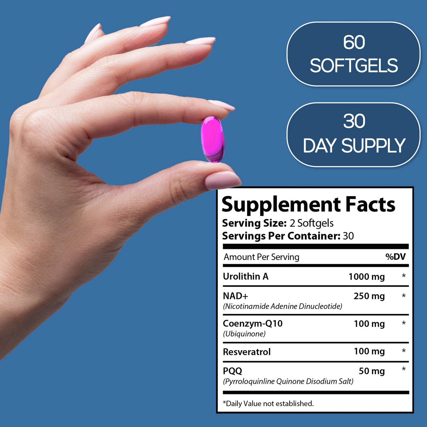 HARMONIFY Urolithin A NAD+ Resveratrol CoQ10 PQQ Blend Supplement, Liposomal NAD, Extra Strength 1500 mg, 60 Softgels