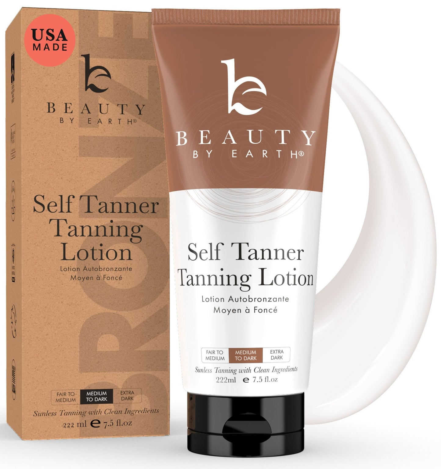 Beauty by Earth Self Tanner - USA Made with Natural & Organic Ingredients, Moisturizing Self Tanning Lotion with Aloe Vera & Coconut for a Natural Glow, Streak-Free Fake Tan