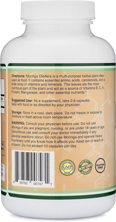 DWS Organic Moringa Capsules 1000mg - Pure Moringa Powder for Energy & Immune Support - Green Superfood Rich in Antioxidants, Essential Vitamins & Amino Acids - 105 Vegan Capsules