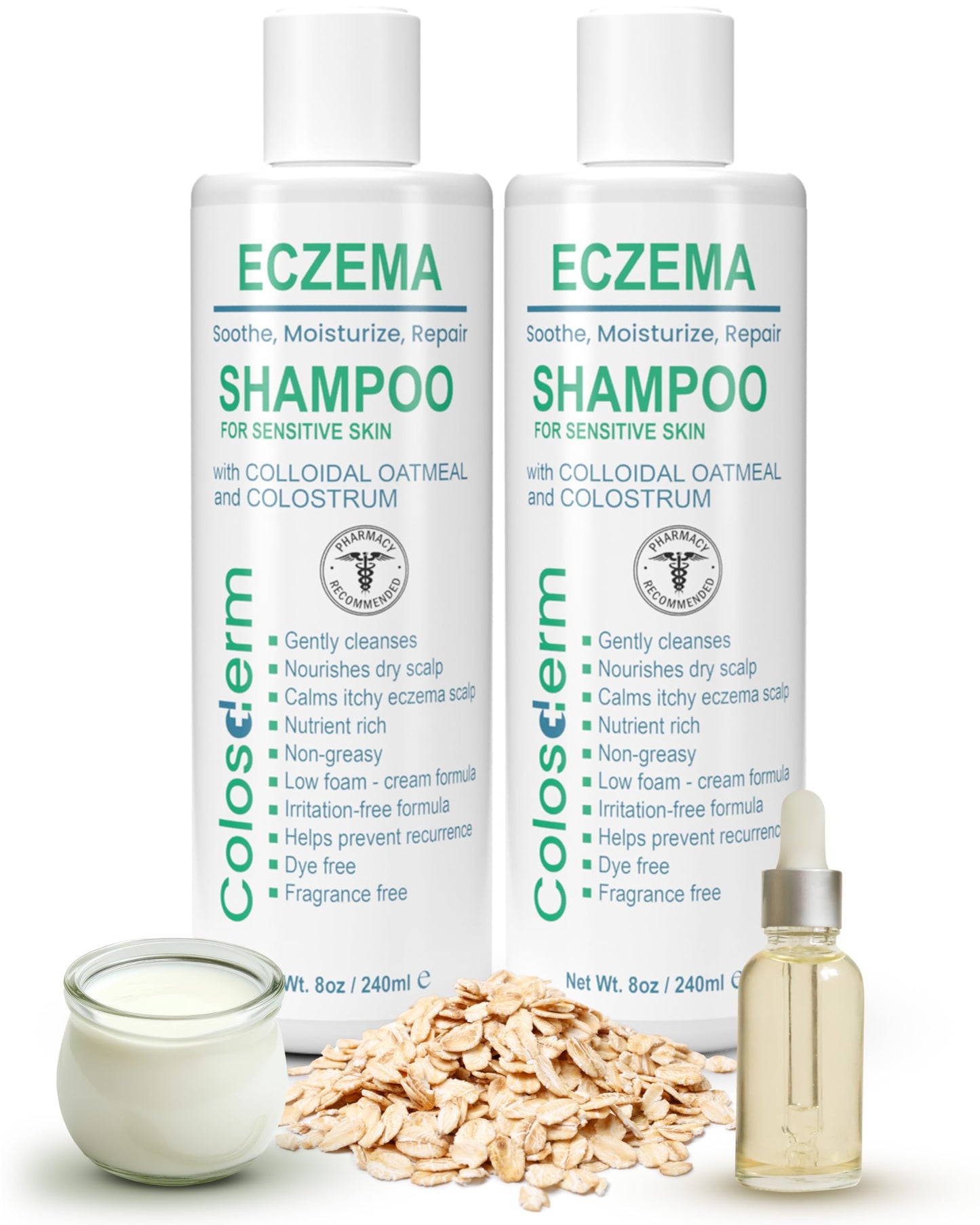Eczema Cream Shampoo Treatment for Sensitive Skin for Kids & Adults- Colostrum & Colloidal Oatmeal -Itchy Scalp Anti Dandruff Eczema Shampoo for Scalp Women & Men, 16 fl oz, Made in USA