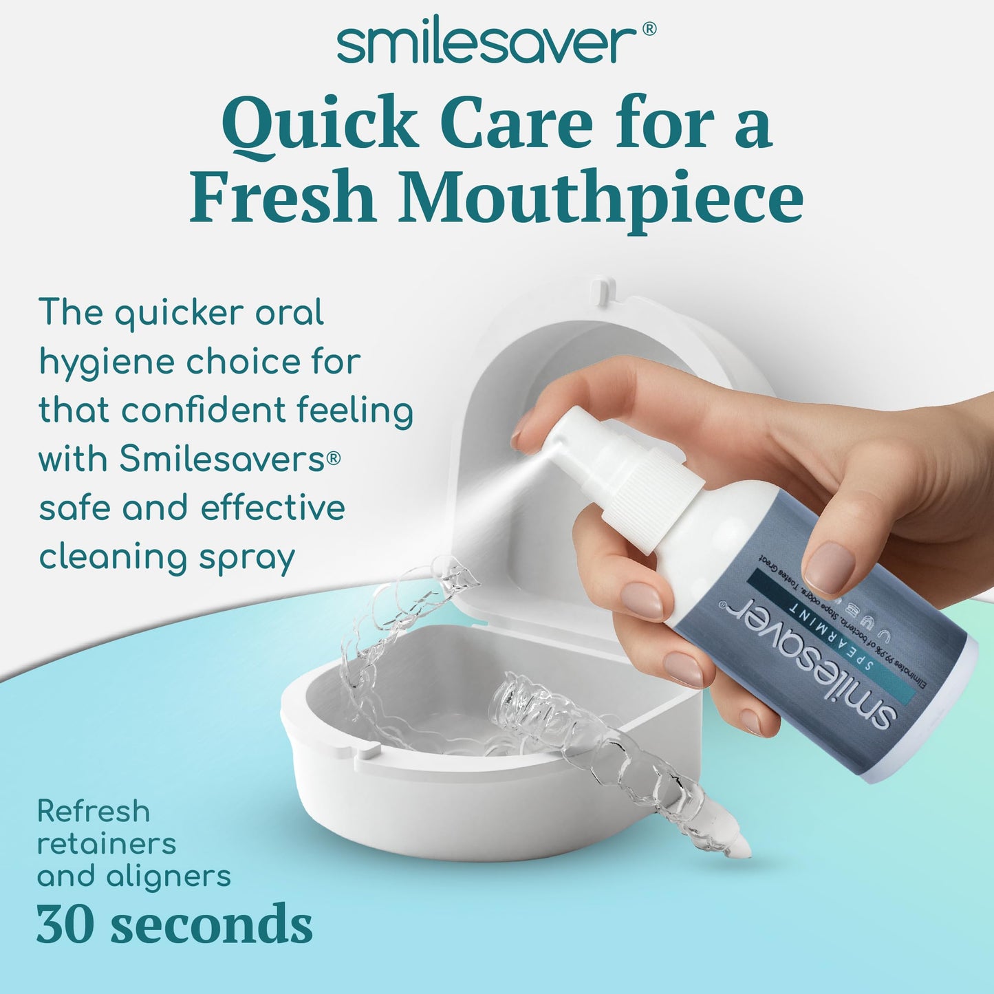 Smilesaver Retainer Cleaner Spray – Clear Aligner, Mouth Guard, and Denture Cleaner – Quick Oral Care for Aligner & Retainer Hygiene – Natural, Portable & Minty Fresh Oral Care Products (2oz)