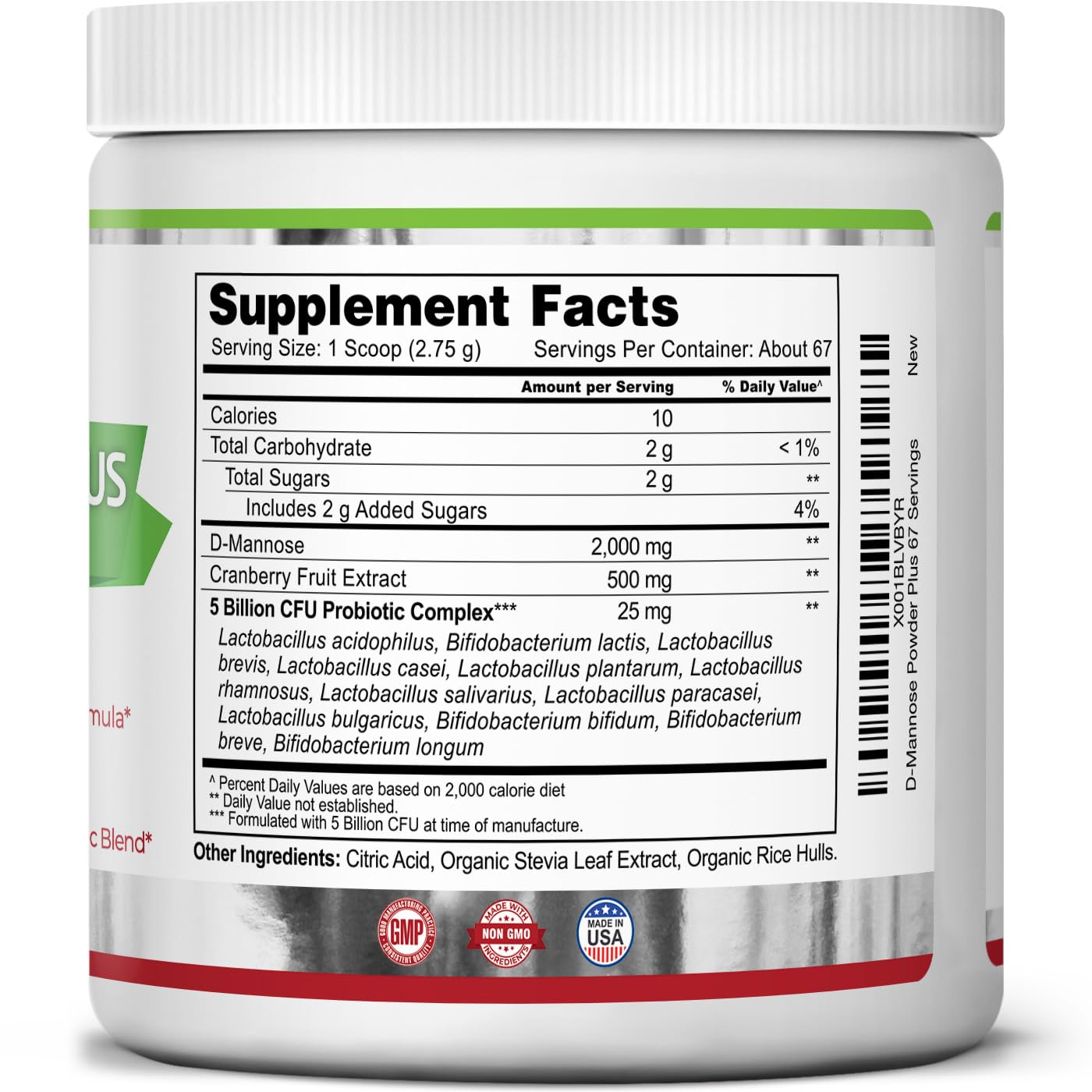 Zazzee D-Mannose Powder Plus, 2000 mg, 67 Servings, Potent & Fast-Acting, Plus 5 Billion CFU Probiotics and Pure Cranberry Juice Extract, Free Scoop, 6.5 Oz, Vegan, Gluten-Free, Non-GMO, All-Natural