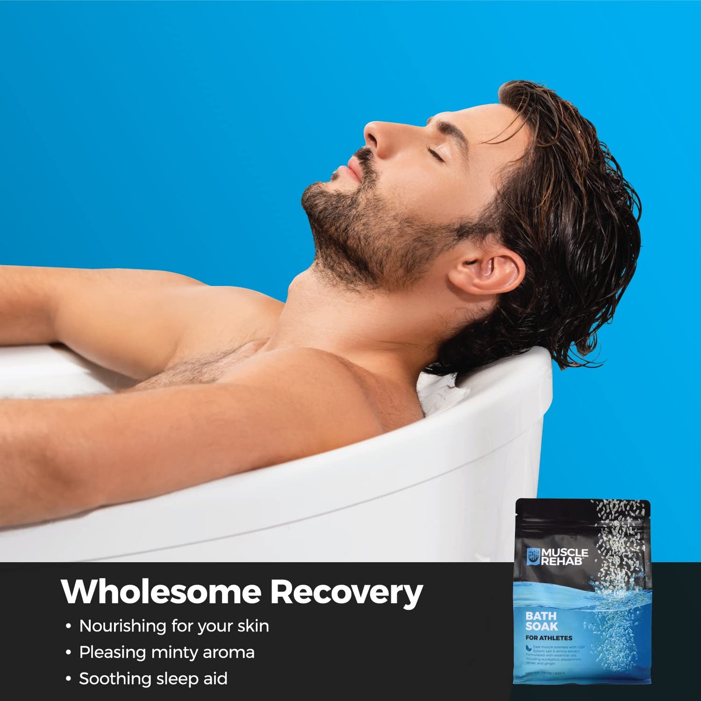 Muscle Rehab| (5) Travel Epsom Soak Packets Arnica, Magnesium Salt, Body, Hand, Foot Pain Relief, Sore Feet Relief, Foot Bath Soak, Epson Salts for Soaking Feet, Stiffness and Pain Relief, Single use