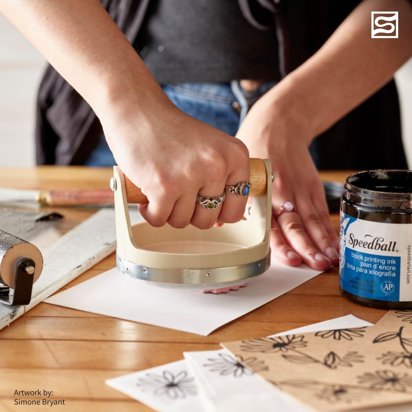 Speedball Block Printing Baren - Comfortable Wooden Handle, Made in the USA - 4 Inches (4139)