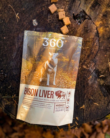360 Pet Nutrition Freeze-Dried Raw Bison Liver Dog or Cat Treats/Bites, 1-Ingredient, High Protein, No Grain, Made in USA, All-Natural, 4 oz (Bison Liver), Healthy, Training Snacks, Premium Quality.