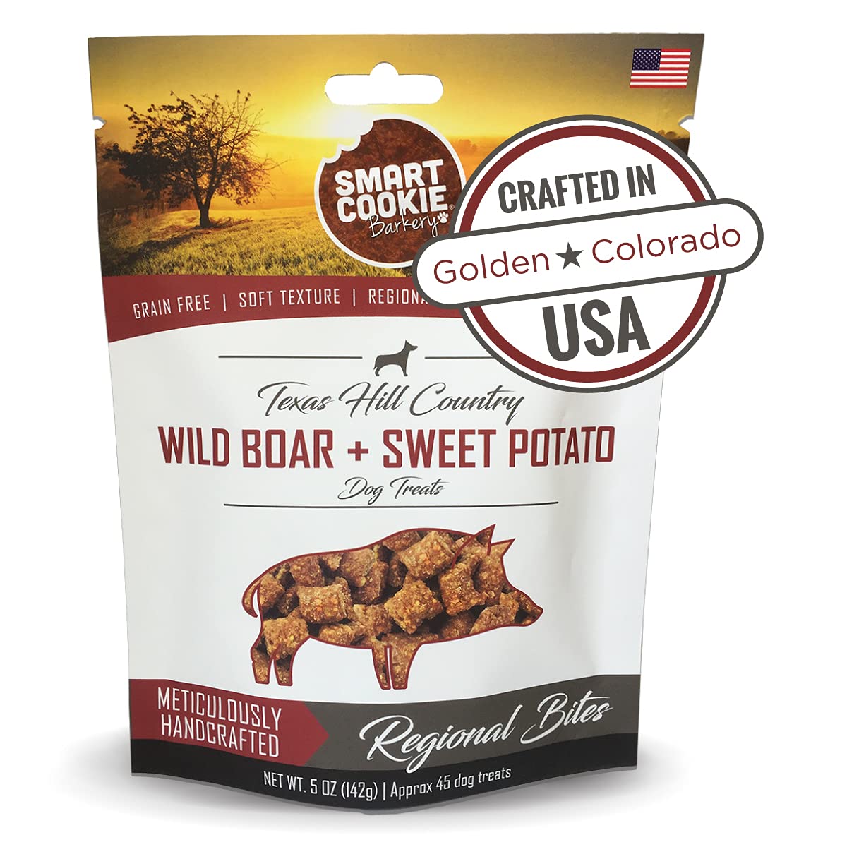 Smart Cookie All Natural Dog Treats - Wild Boar & Sweet Potato - Training Treats for Dogs with Allergies, Sensitive Stomachs - Soft Dog Treats, Chewy, Grain Free, Human-Grade, Made in USA - 5oz Bag