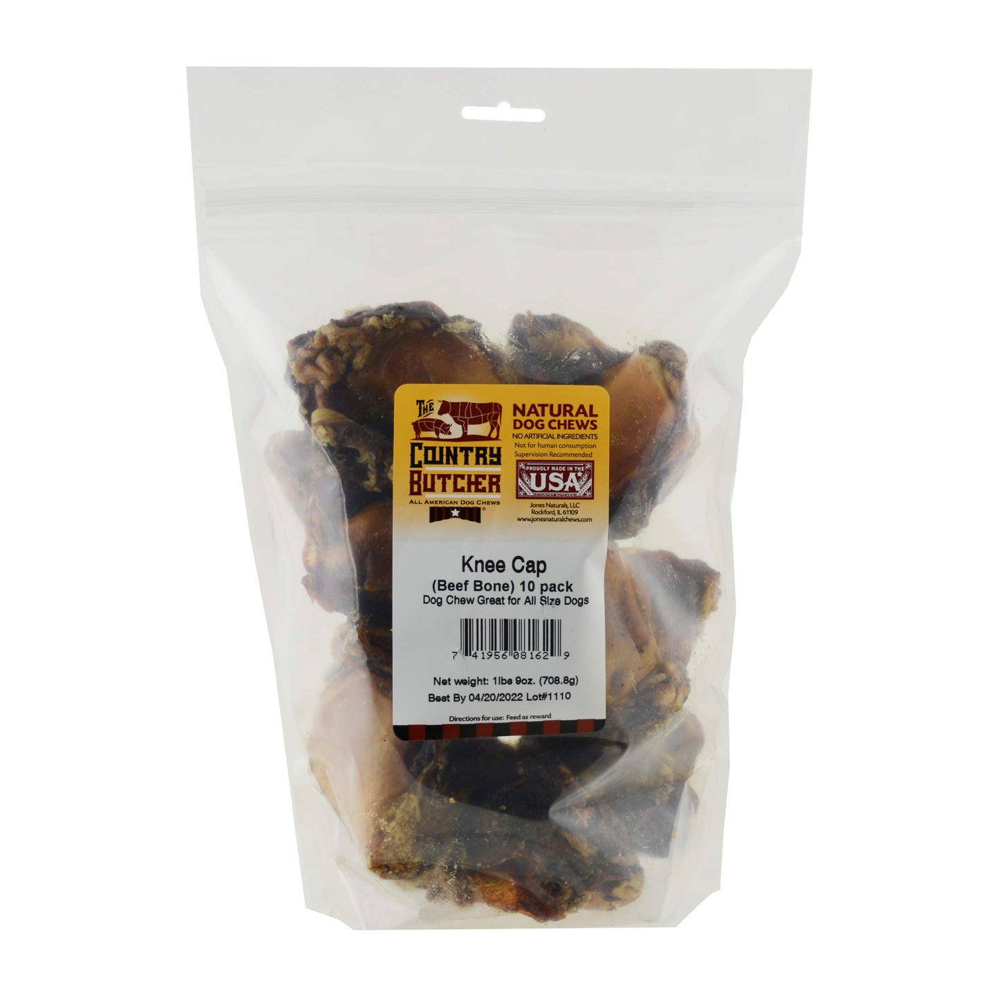 THE COUNTRY BUTCHER Beef Knee Caps Dog Bones for Aggressive Chewers, Large and Medium Breed Dog Treat, Natural, Tough, Chew Toy, Made in The USA, 10 Count