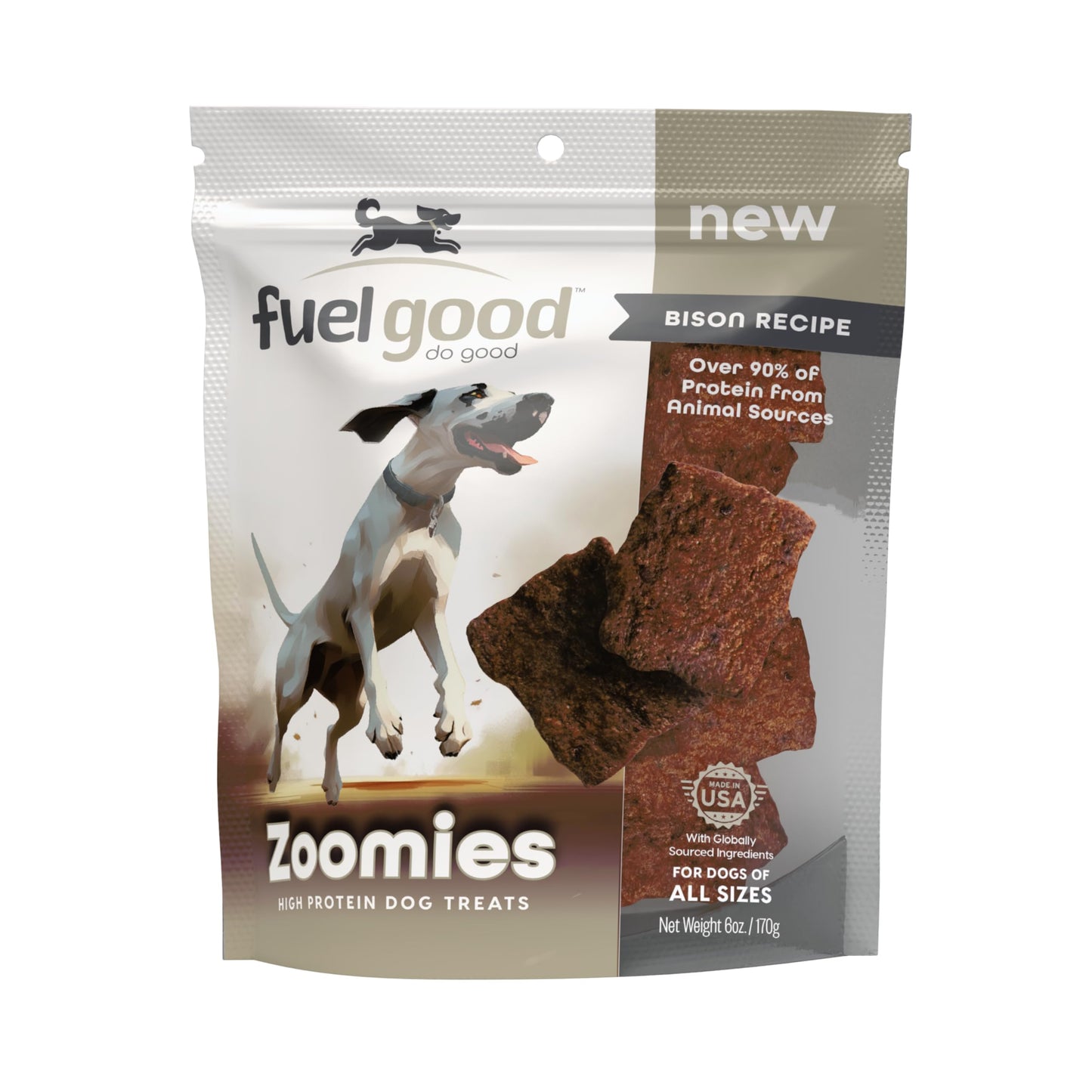 Fuel Good Zoomies Bison High Protein Dog Treats - 6oz Bag - High Protein Treats for Dogs, Made in The USA, Wheat and Corn Free