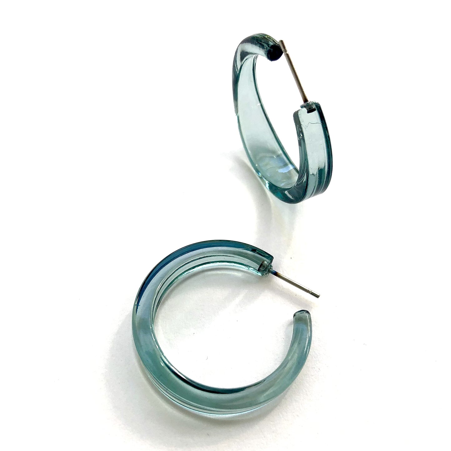 Leetie Lovendale Lola Hoop Earrings, Hypoallergenic Hoop Earrings for Women, Made With Surgical Steel & Lucite, Lightweight & Comfortable, Hand-Made In The USA, 1.25” Diameter, (Transparent Seafoam)