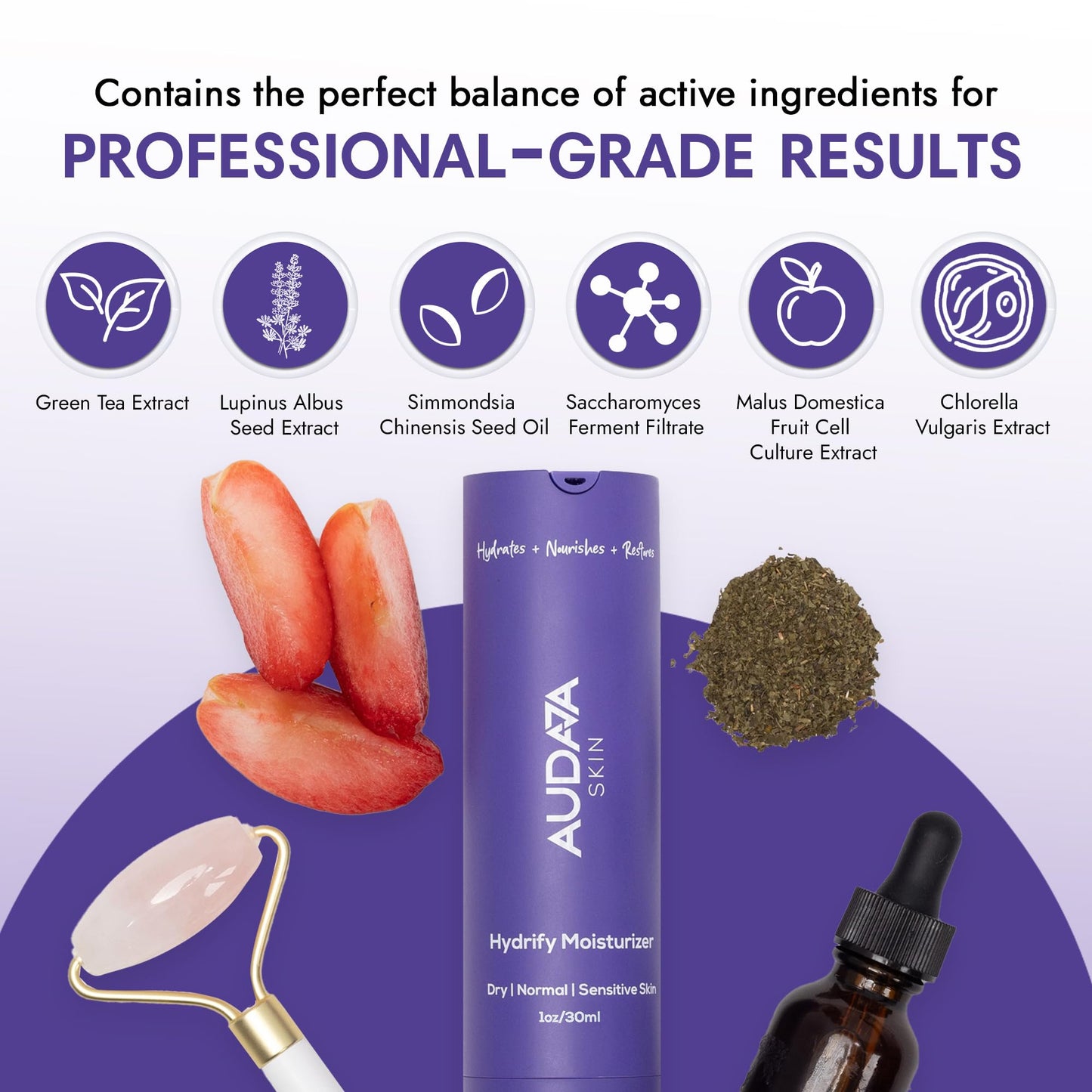 AUDAJA Hydrify Anti-Aging Moisturizer with Green Tea Extract, Apple Stem Cell, Lupinus Albus, Jojoba Oil & Chlorella – Hydrating Face Cream for Fine Lines & Wrinkles – Made in USA, Cruelty-Free