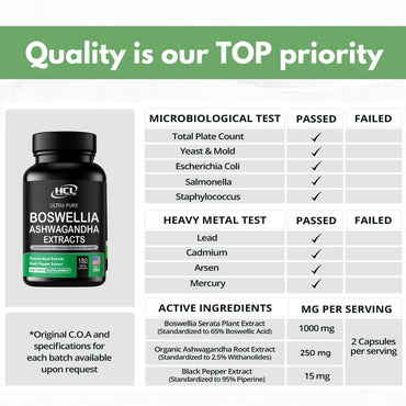 Boswellia Extract and Organic Ashwagandha Capsules 2000 mg - Strong Natural Support Pills 3 Month Supply - Consentrated Boswellia Serrata 65% Boswellic Acid with Ashwagandha Powder Supplement