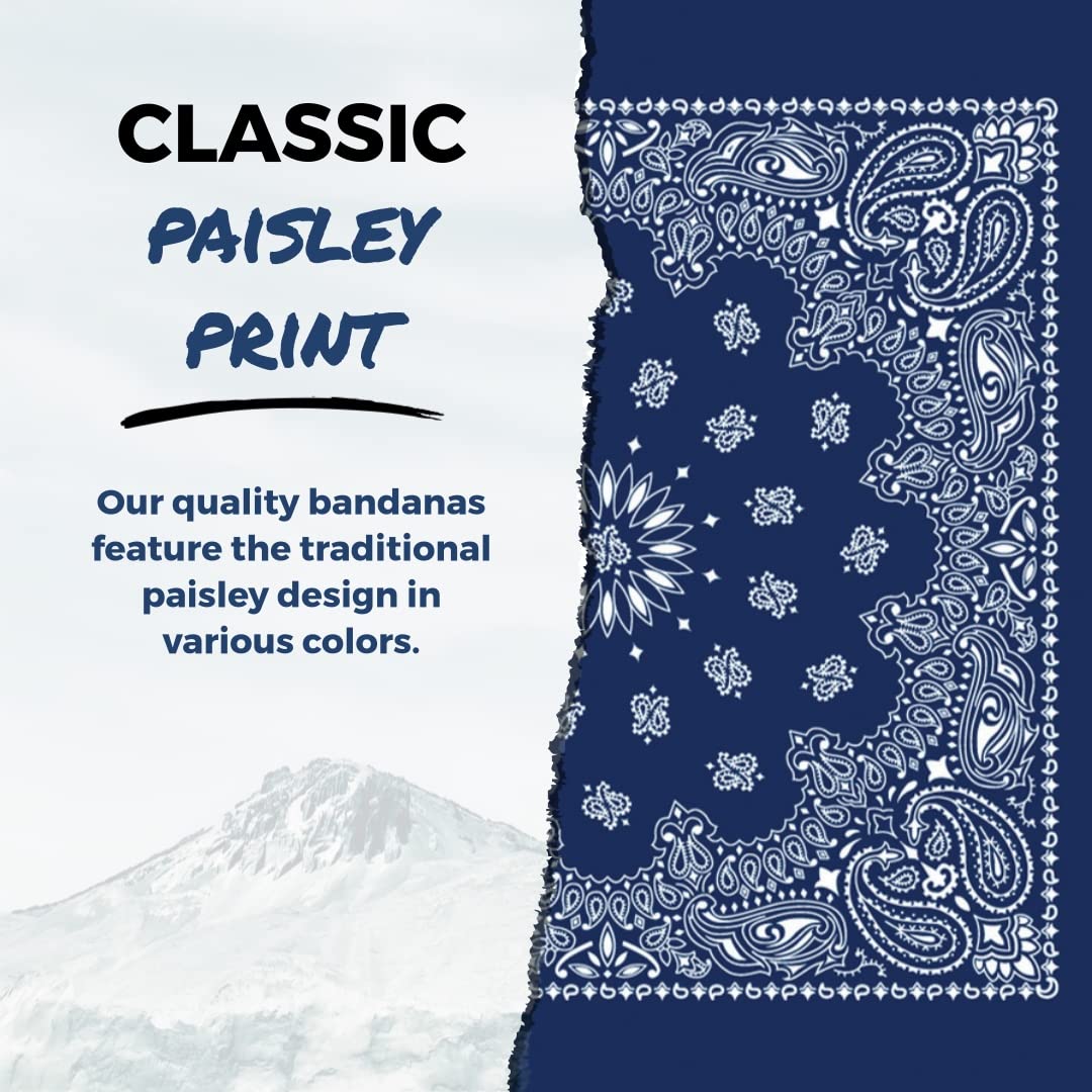 B53 100% Cotton Bandanas Made in the USA - Stylish Headband, Handkerchief, Scarf - 21 inch x 21 inch (Red, Navy, Black (6-pack))