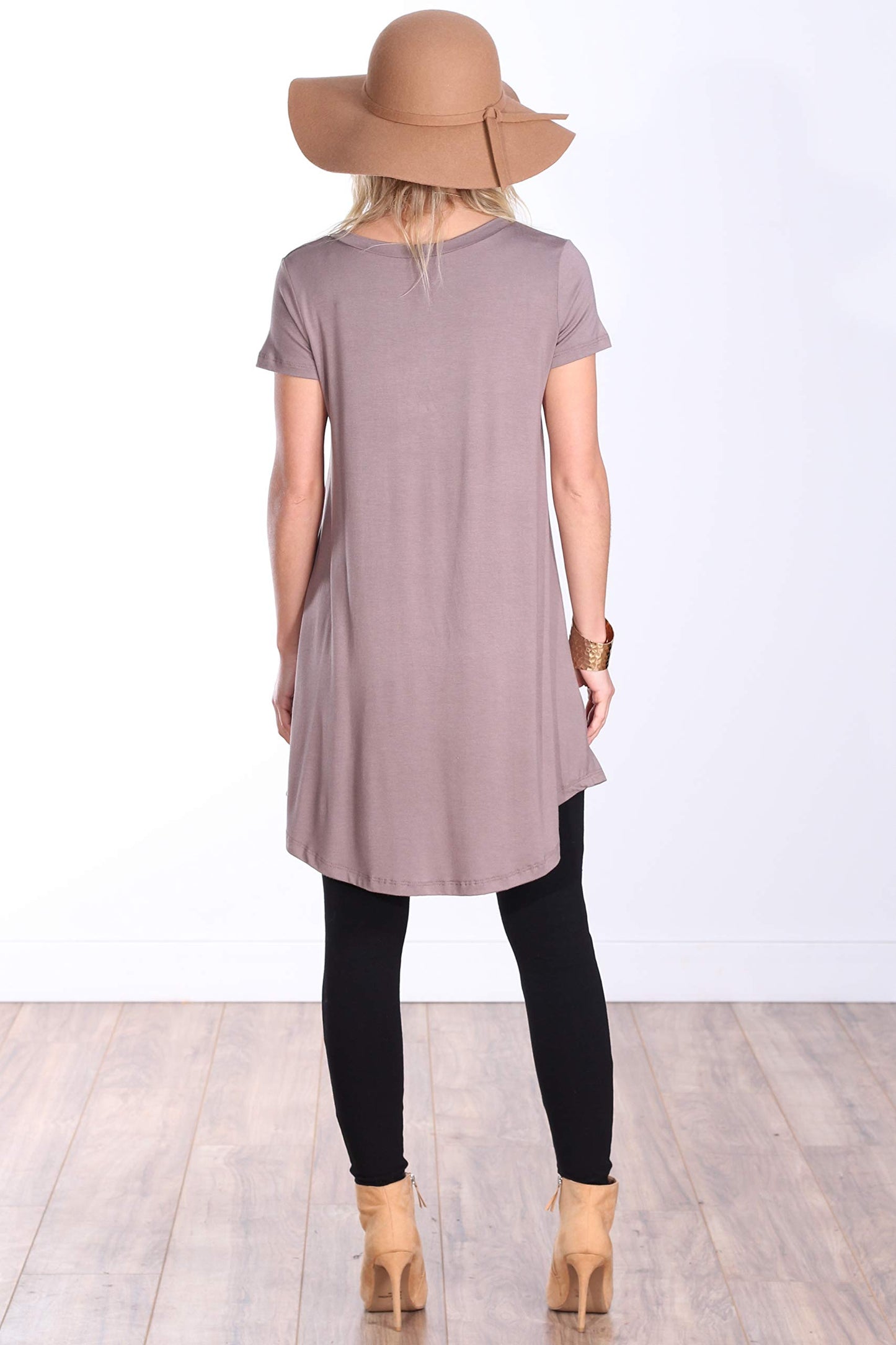 Popana Womens Short Sleeve Summer Tunic Tops to Wear with Leggings Loose Fit Made in USA Toffee