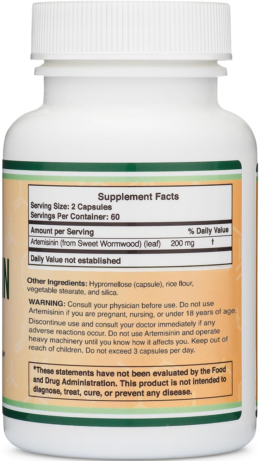 Artemisinin (Sweet Wormwood Cleanse)(Artemisia Annua) 200mg Per Serving, 120 Capsules (Two Month Supply) Vegan Safe, Non-GMO, Gluten Free (Immune Support) by Double Wood