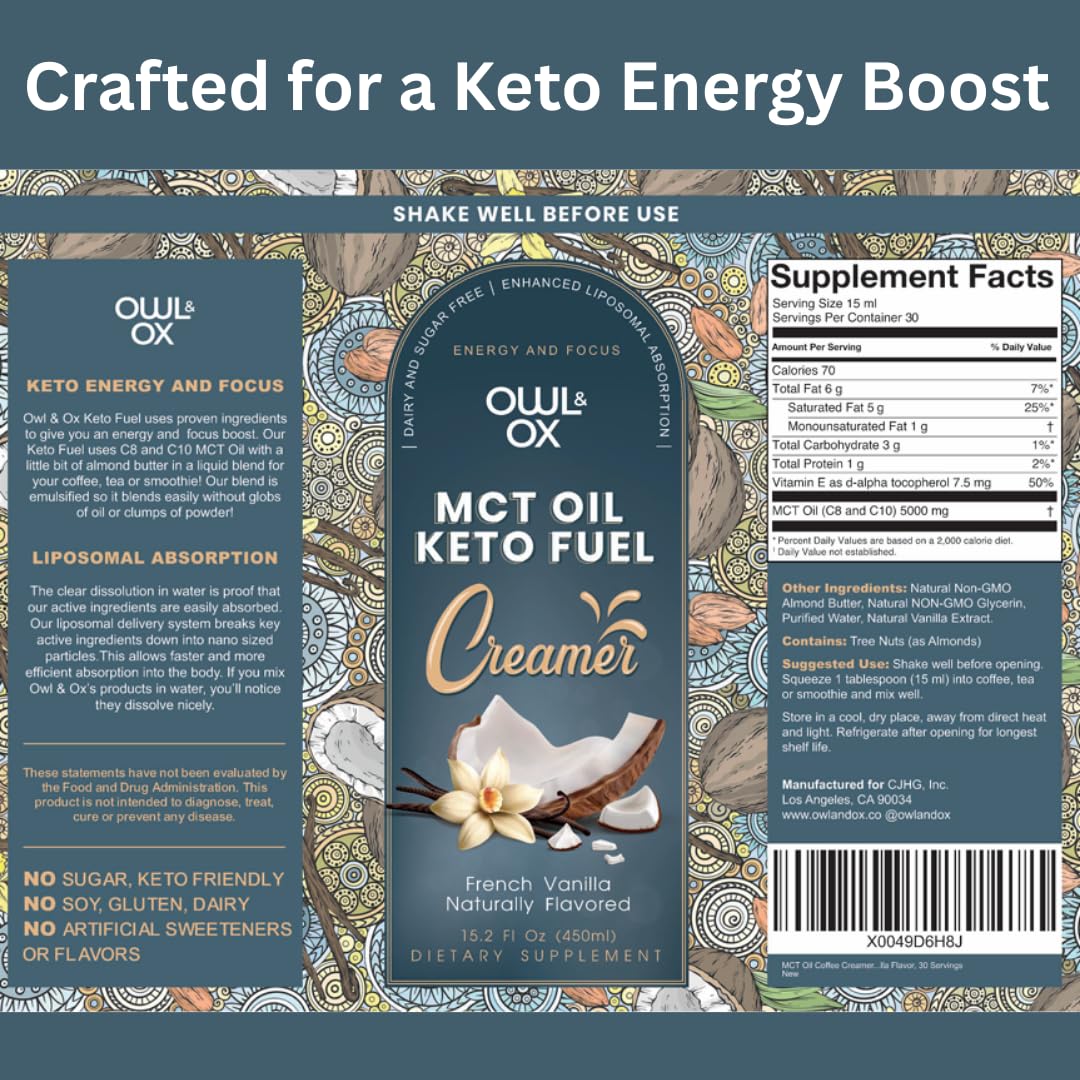 MCT Oil Blend – Vanilla | Keto-Friendly Liquid for Energy & Focus | Dairy-Free, Sugar-Free, Gluten-Free, Vegan | 30 Servings