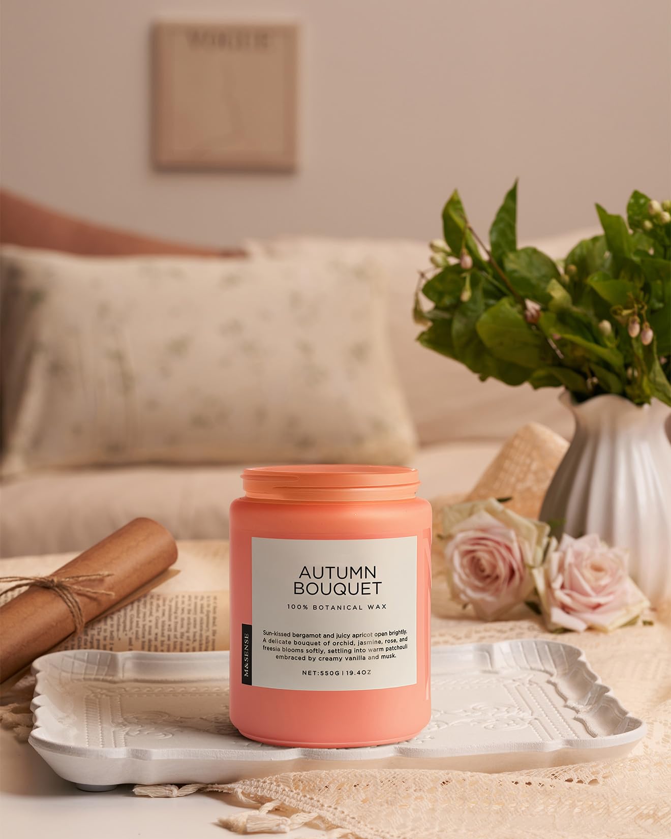M&SENSE Fall Candle Autumn Flower Scented, Large 19.4oz Natural Soy Wax 110 Hours Burn Time Clean Non Toxic Candle Classic 2 Wicks Gifts