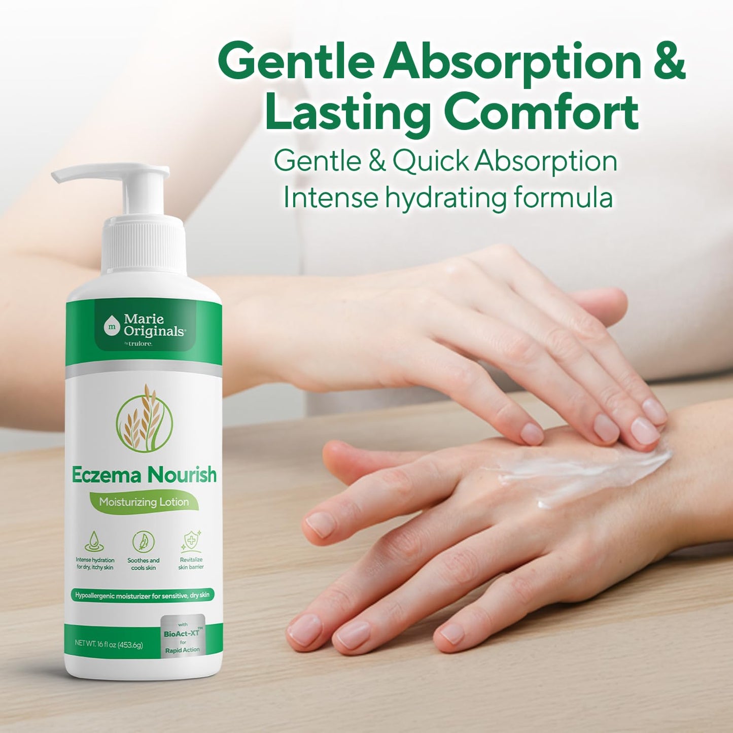 Marie Originals Eczema Nourish Moisturizing Lotion for Dry, Itchy, Sensitive Skin Relief– Hypoallergenic Formula with Colloidal Oatmeal & Natural Botanicals | Eczema Cream for Kids & Adults | 16 Fl Oz