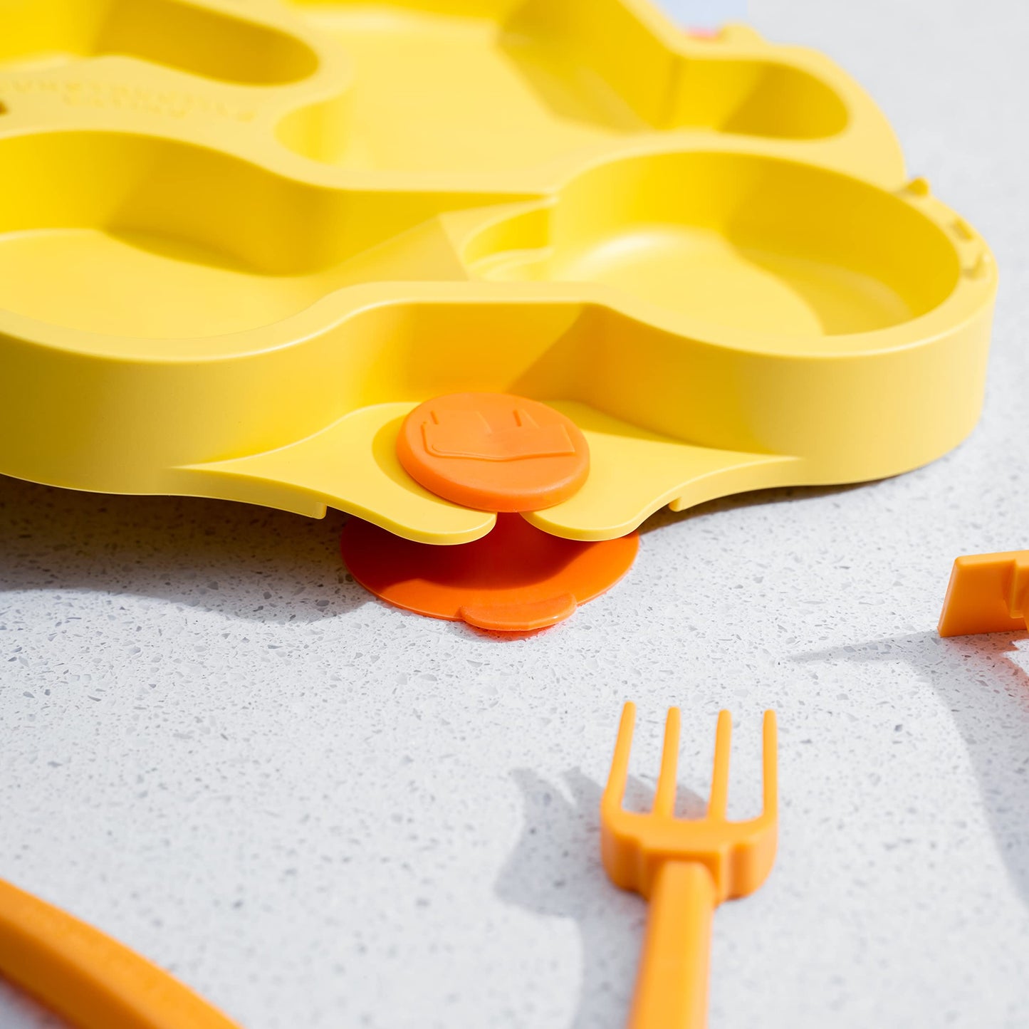 Constructive Eating Plate Made in USA | Constructive Baby | Kids Dinnerware Set, Yellow Truck Plate | Divided Suction Plates for Toddlers – Made with Materials Tested for Safety