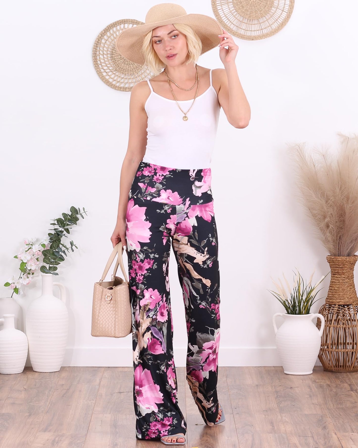 Popana Palazzo Pants for Women Casual Summer Wide Leg Beach Pants Plus Size Made in USA X-Large DT52 Floral