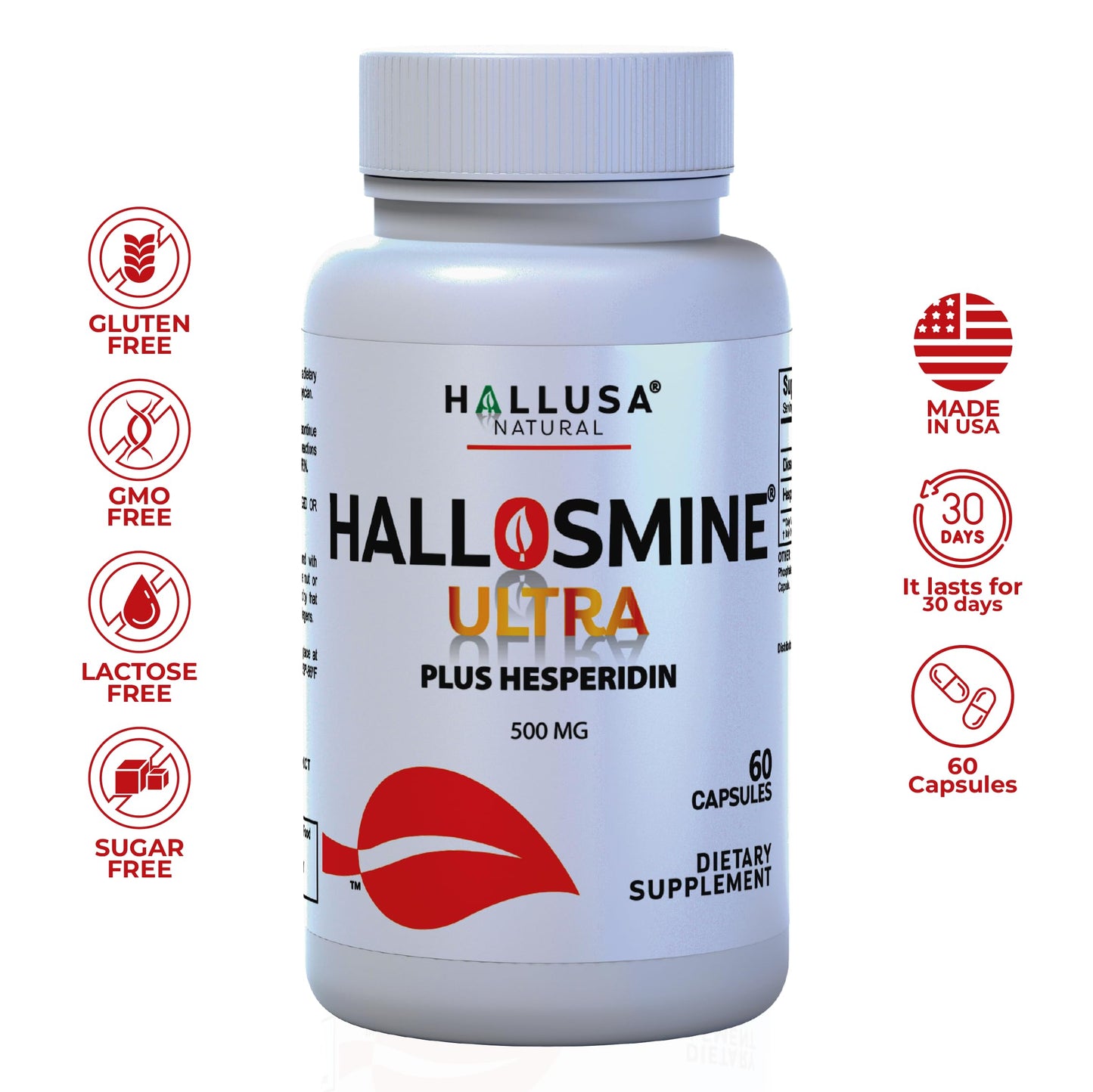 Hallusa Natural Hallosmine Ultra Diosmin 500mg & Hesperidin 150mg – Heavy Legs, Swelling & Vein - Blood Circulation Supplements, 60 Caps