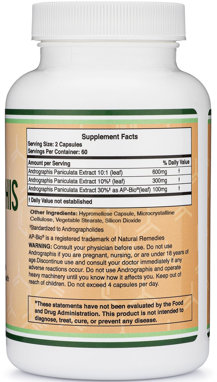 Andrographis Capsules Max Andrographides - 1,000mg Serving Size (120 Capsules) with AP-Bio (Patented Andrographis Paniculata Extract) - Clinically Studied for Immune System Health by Double Wood