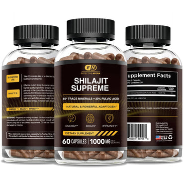 EFFECTIVE NUTRA Pure Shilajit Capsules for Men & Women - Pure Himalayan Shilajit for Men & Women - High in Trace Minerals & Fulvic Acid - 10000mg of Authentic Shilajit Extract per Serving (120 Count)