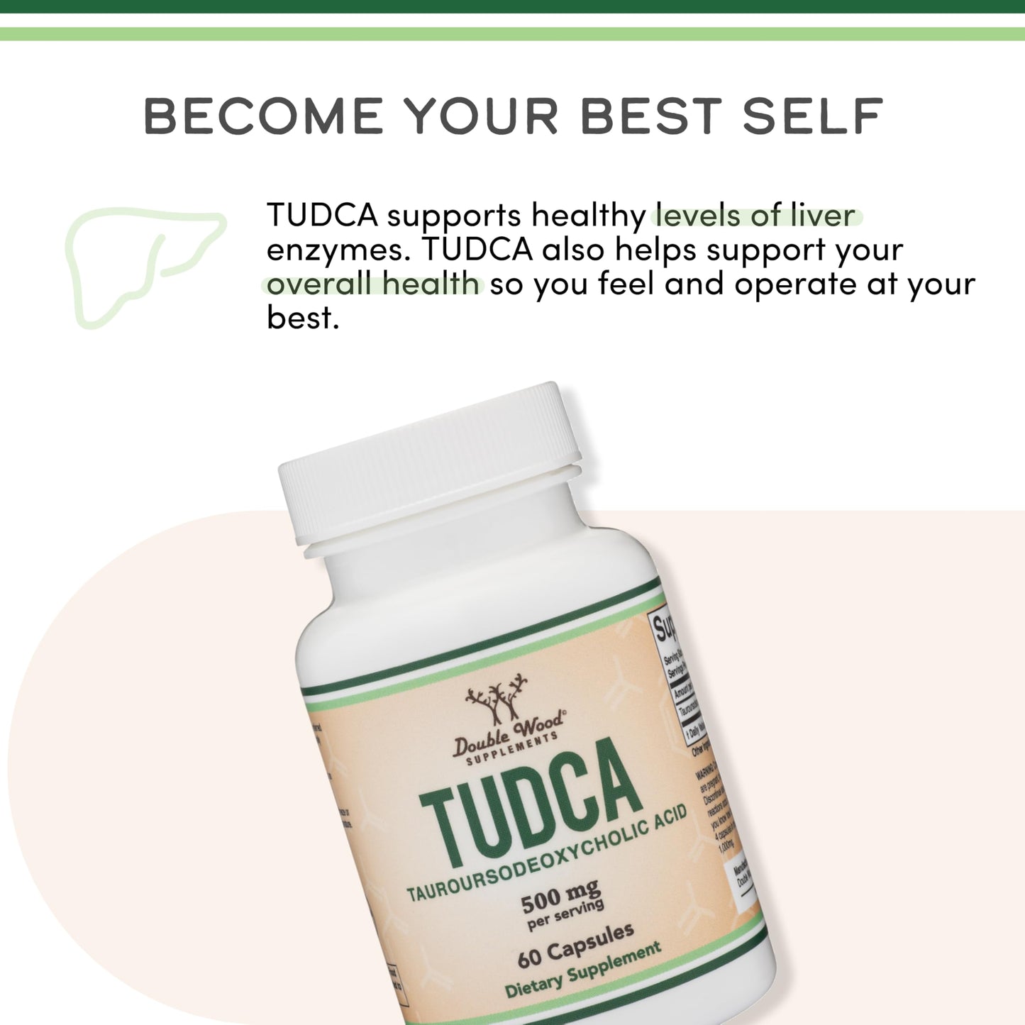 TUDCA Bile Salts Liver Support Supplement, 500mg Servings, Liver and Gallbladder Cleanse Supplement (60 Capsules, 250mg) Genuine Bile Acid TUDCA with Strong Bitter Taste by Double Wood