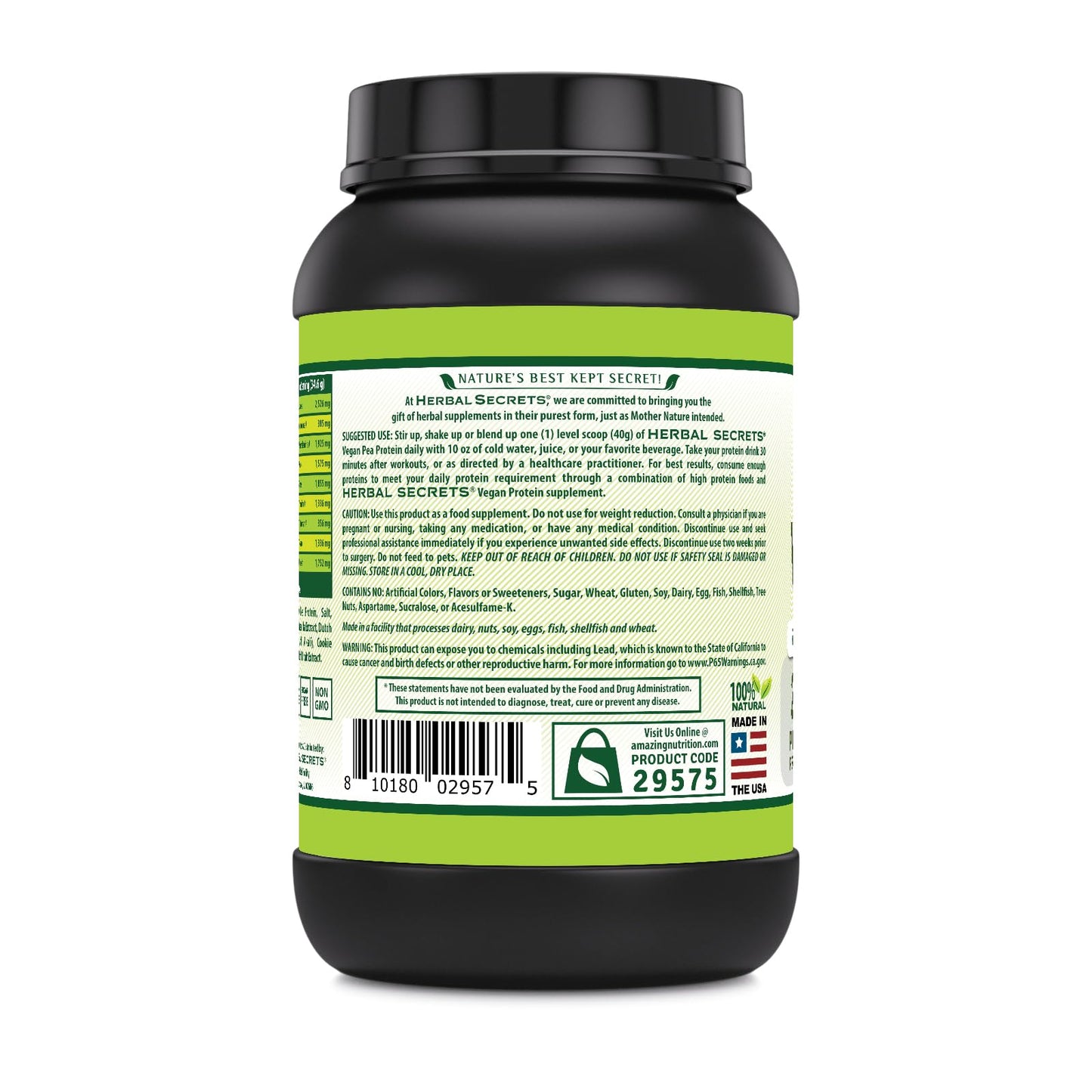 Herbal Secrets Vegan Protein | Cookies & Cream Flavor | 28 Grams Protein | 23 Servings | 6.2 Grams BCAA Supplement | Made in USA
