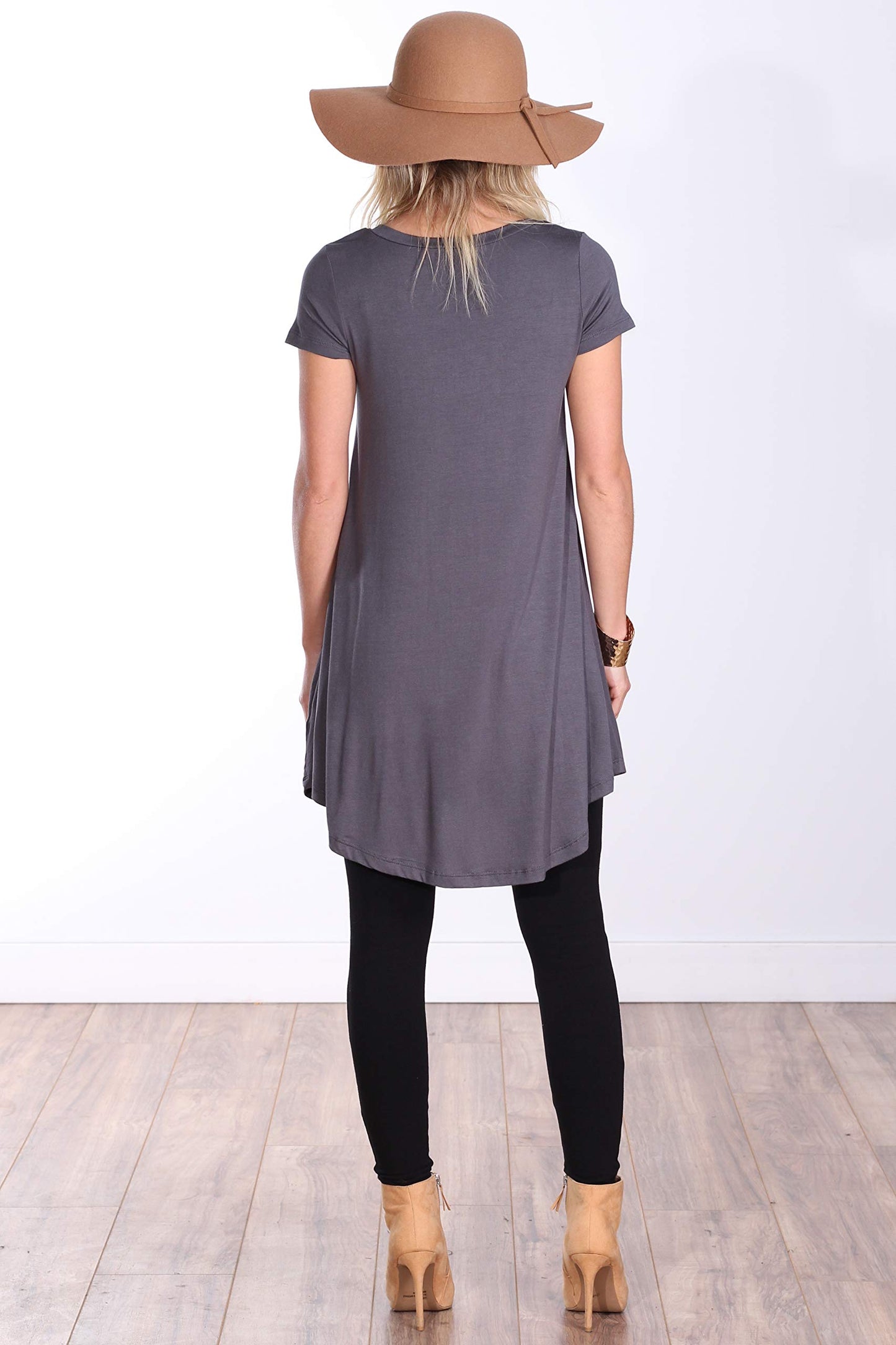 Popana Womens Short Sleeve Summer Tunic Tops to Wear with Leggings Loose Fit Made in USA Slate