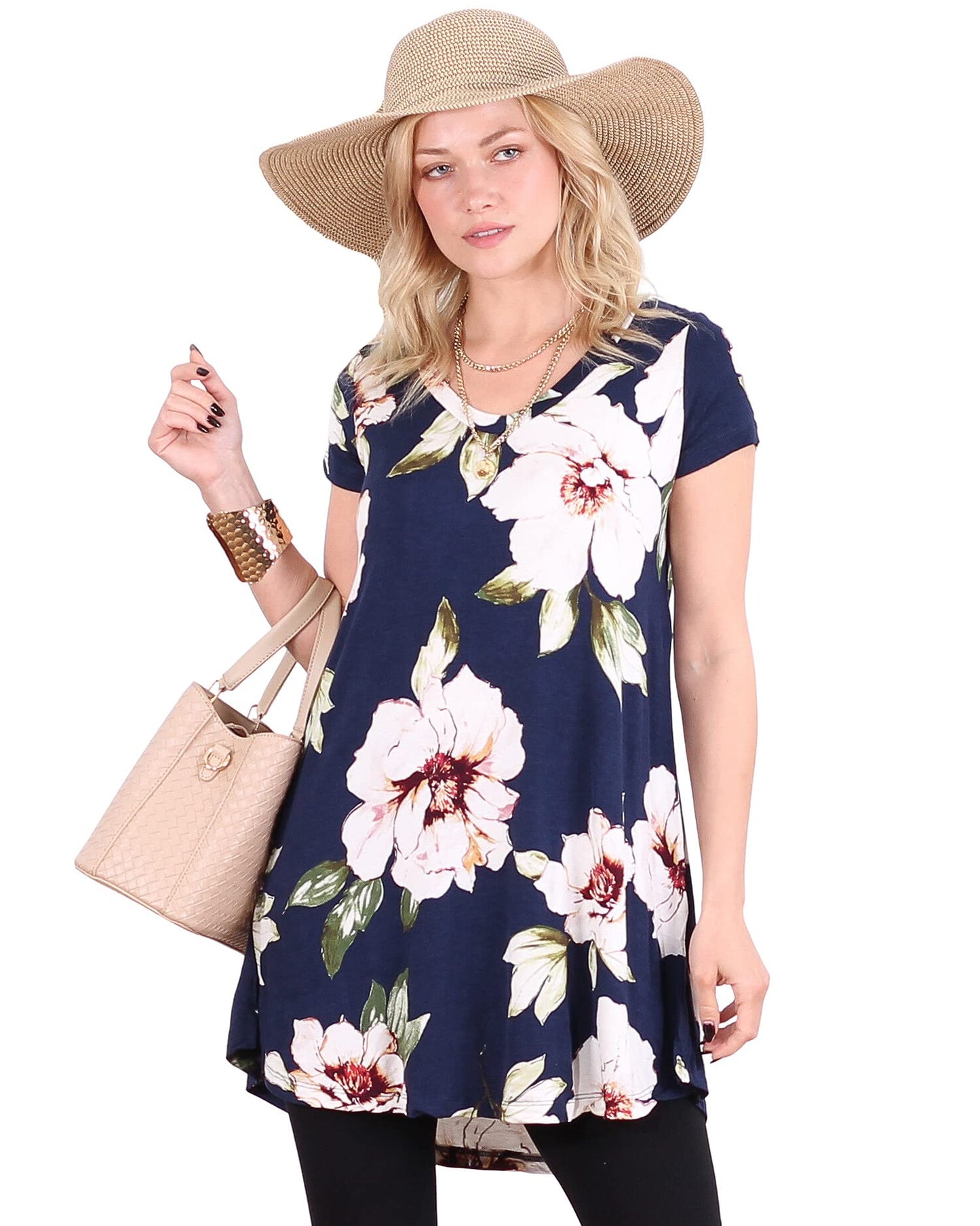 Popana Womens Short Sleeve Summer Tunic Tops to Wear with Leggings Loose Fit Made in USA