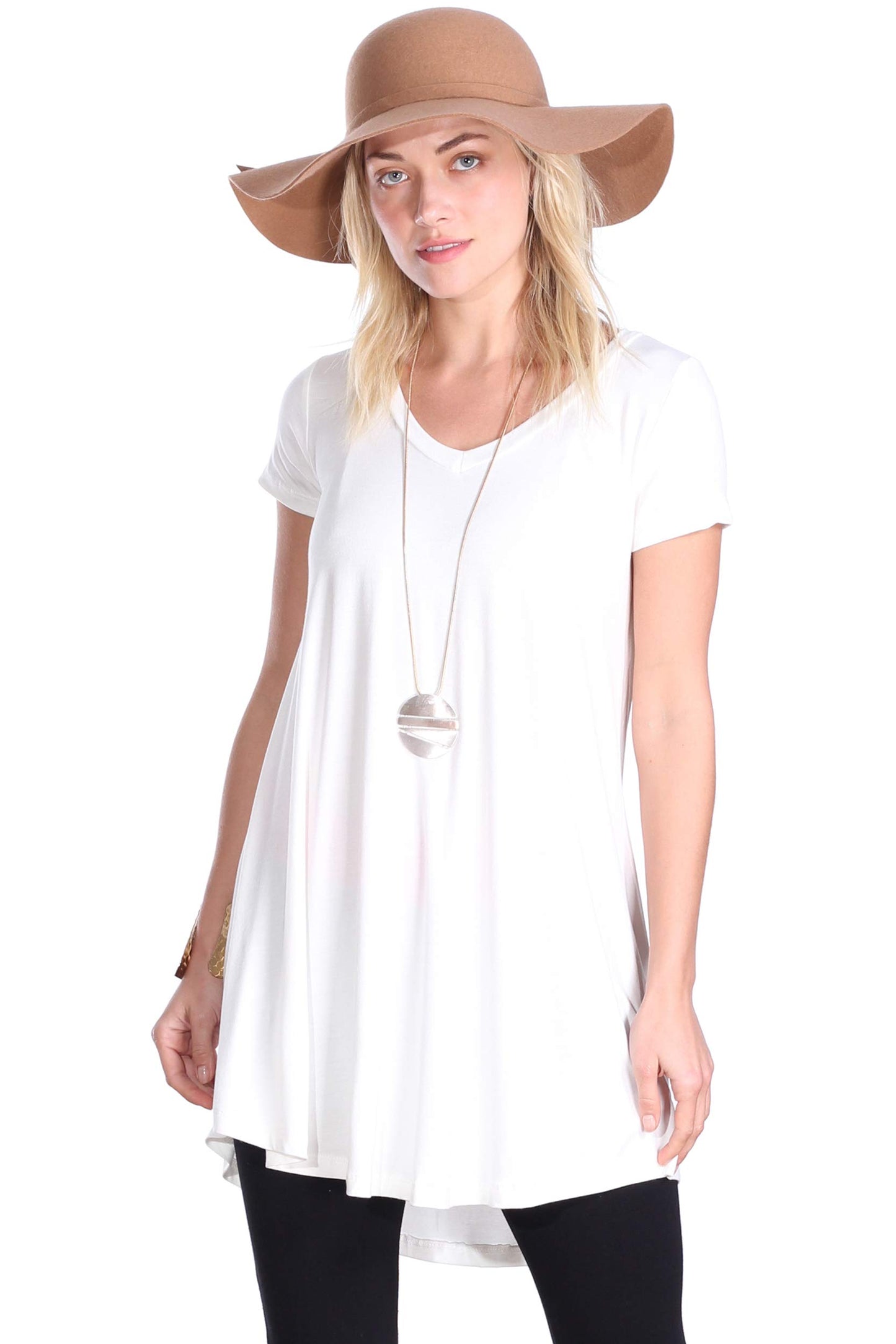 Popana Womens Short Sleeve Summer Tunic Tops to Wear with Leggings Loose Fit Made in USA Pearl
