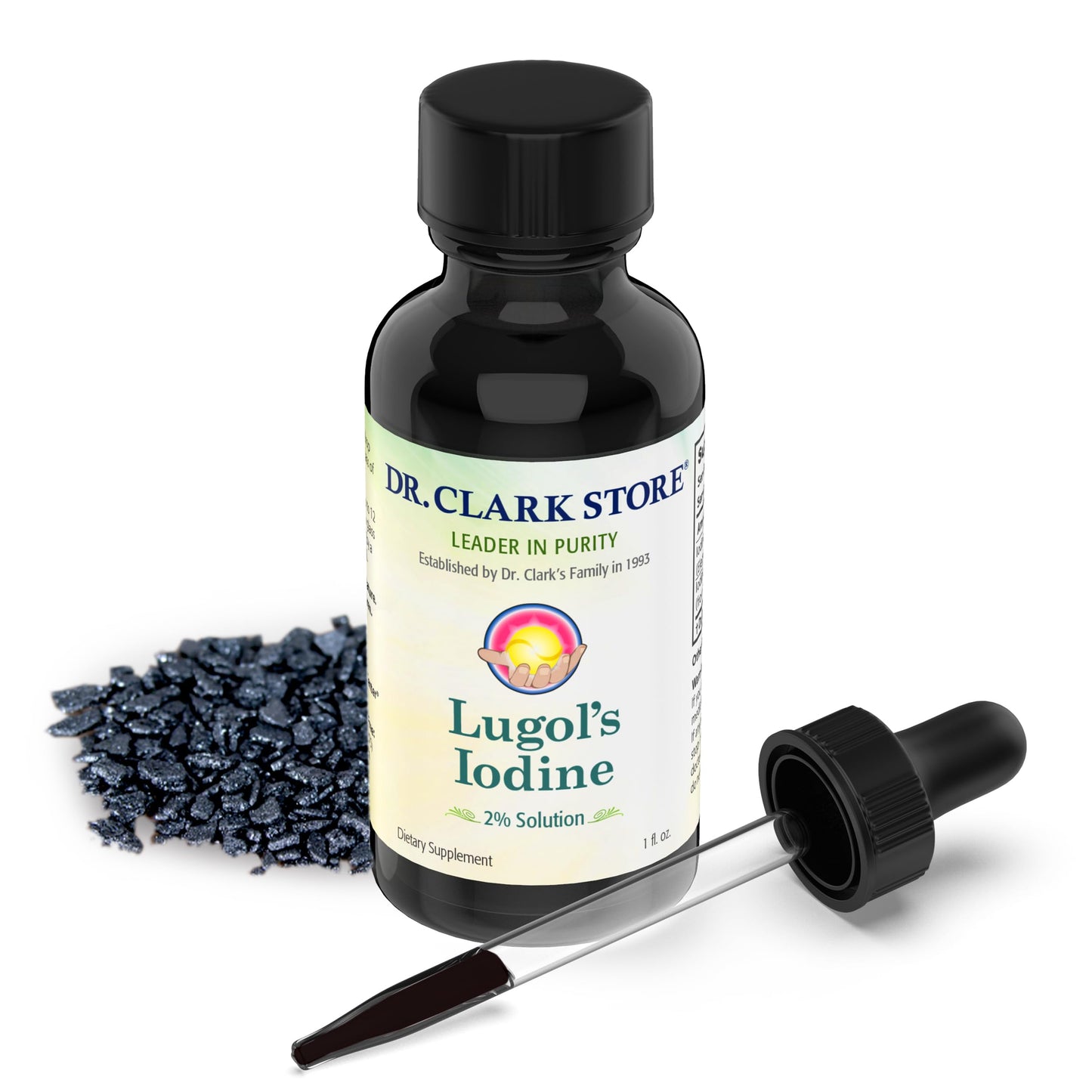 Stomach Saver from Dr. Clark Store, Contains Lugol’s Iodine 2% Granular Iodine - 1 fl. Oz with a Dropper and Cone Cap for Traveling