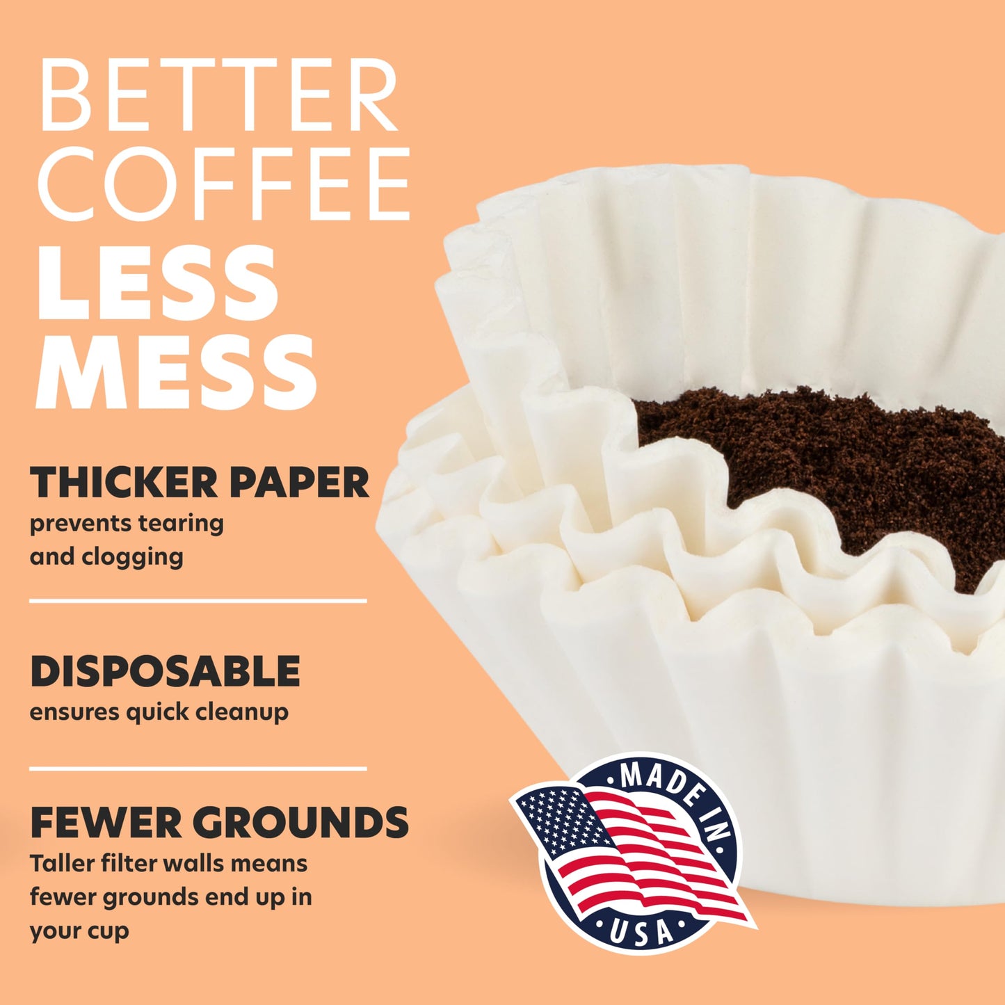 Tupkee Coffee Filters 8-12 Cups - 1400 Count, Basket Style, White Paper, Chlorine Free Coffee Filter, Made in the USA