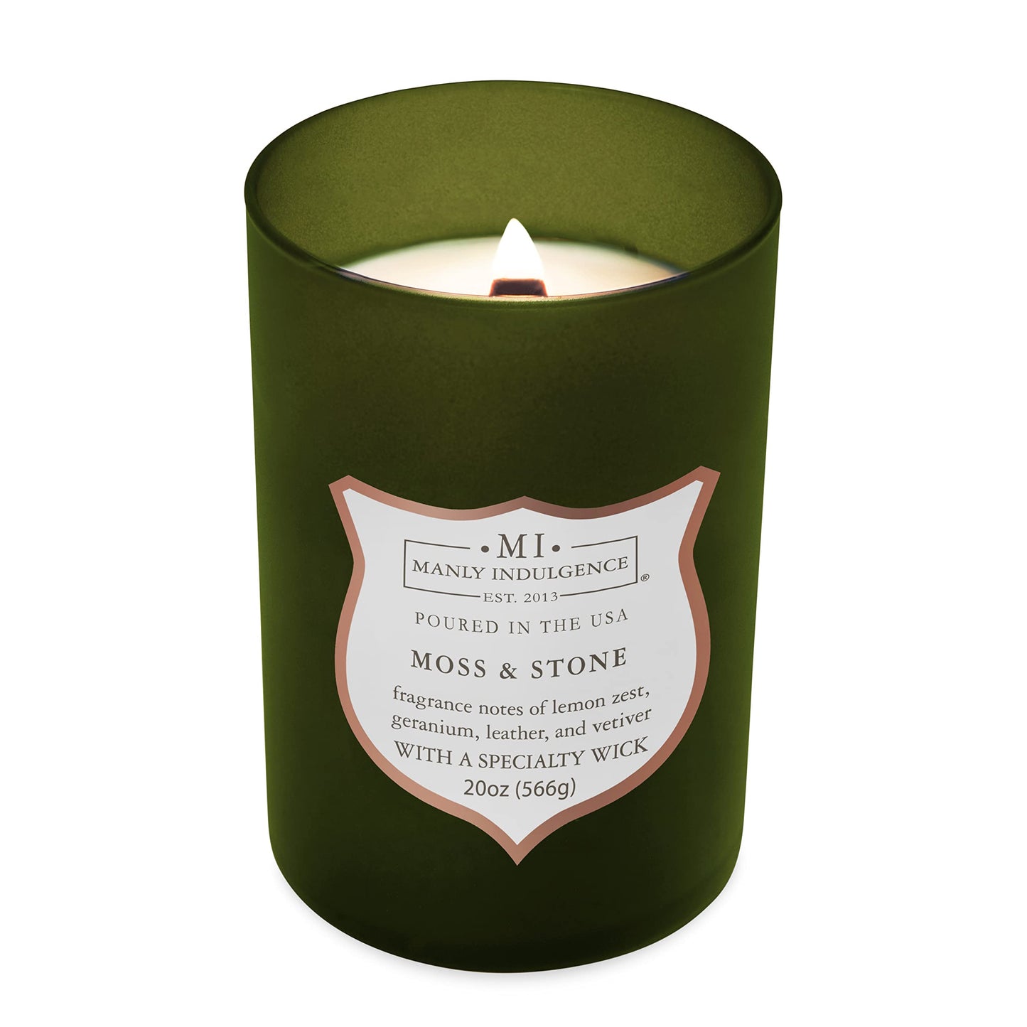 Manly Indulgence Green Moss & Stone Scented Jar Candle, Signature Collection, Wood Wick, Green, 20 oz - Up to 120 Hours Burn