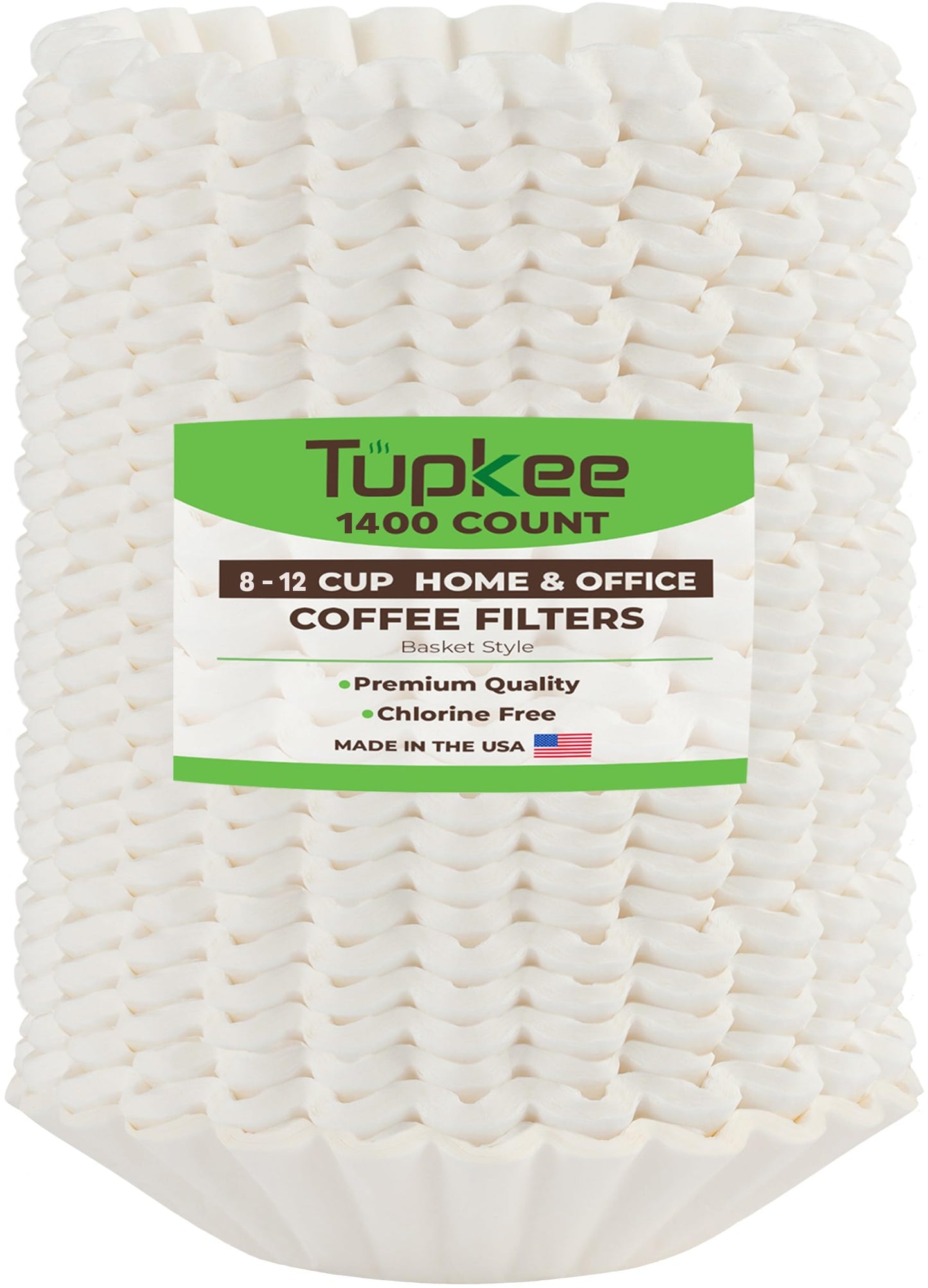 Tupkee Coffee Filters 8-12 Cups - 1400 Count, Basket Style, White Paper, Chlorine Free Coffee Filter, Made in the USA