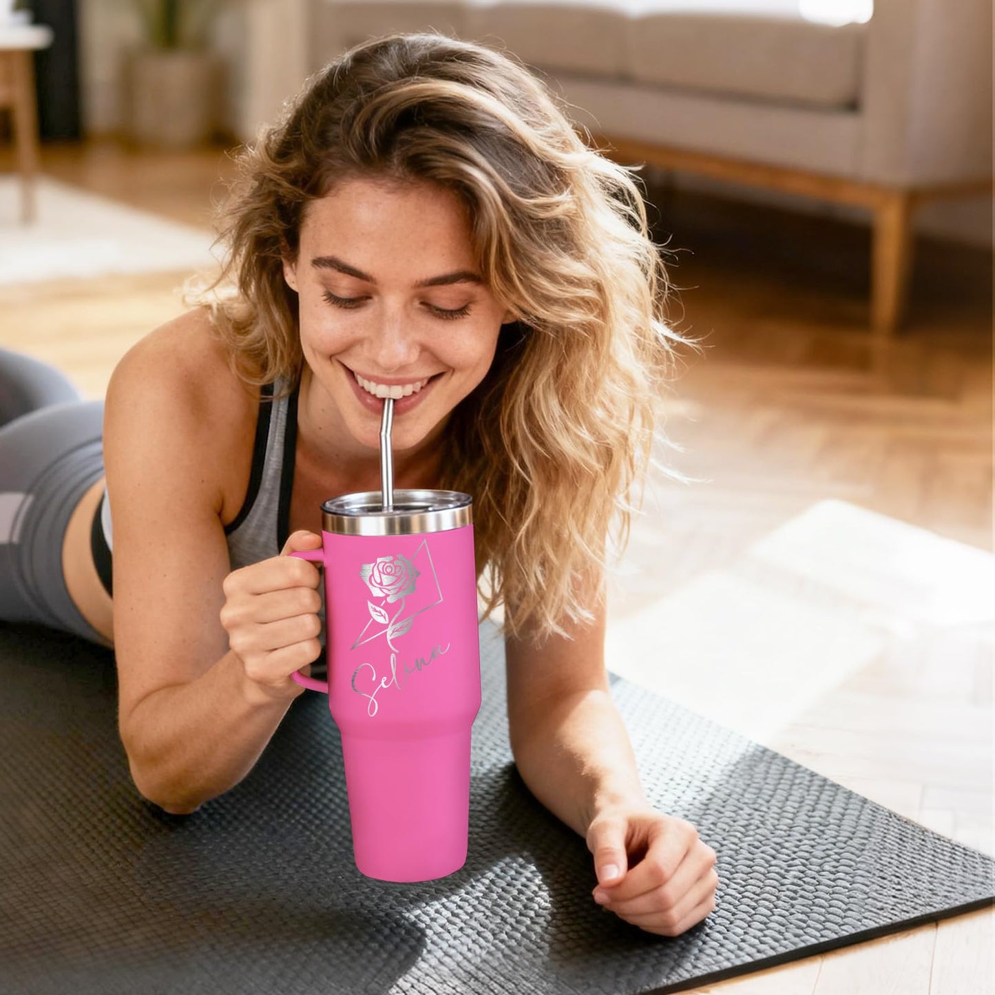 Made in USA - Personalized Tumbler 40oz with Handle and Straw - Custom Stainless Steel Travel Coffee Cup with Engraved Name Text - Personalized Gifts for Nurses Doctor - Nurse Gifts