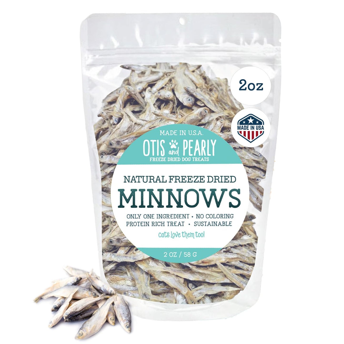 Otis & Pearly Freeze Dried Minnow Dog Treats - Single Ingredient, Made in USA - Healthy Protein Treat for Small, Medium, Large Breeds