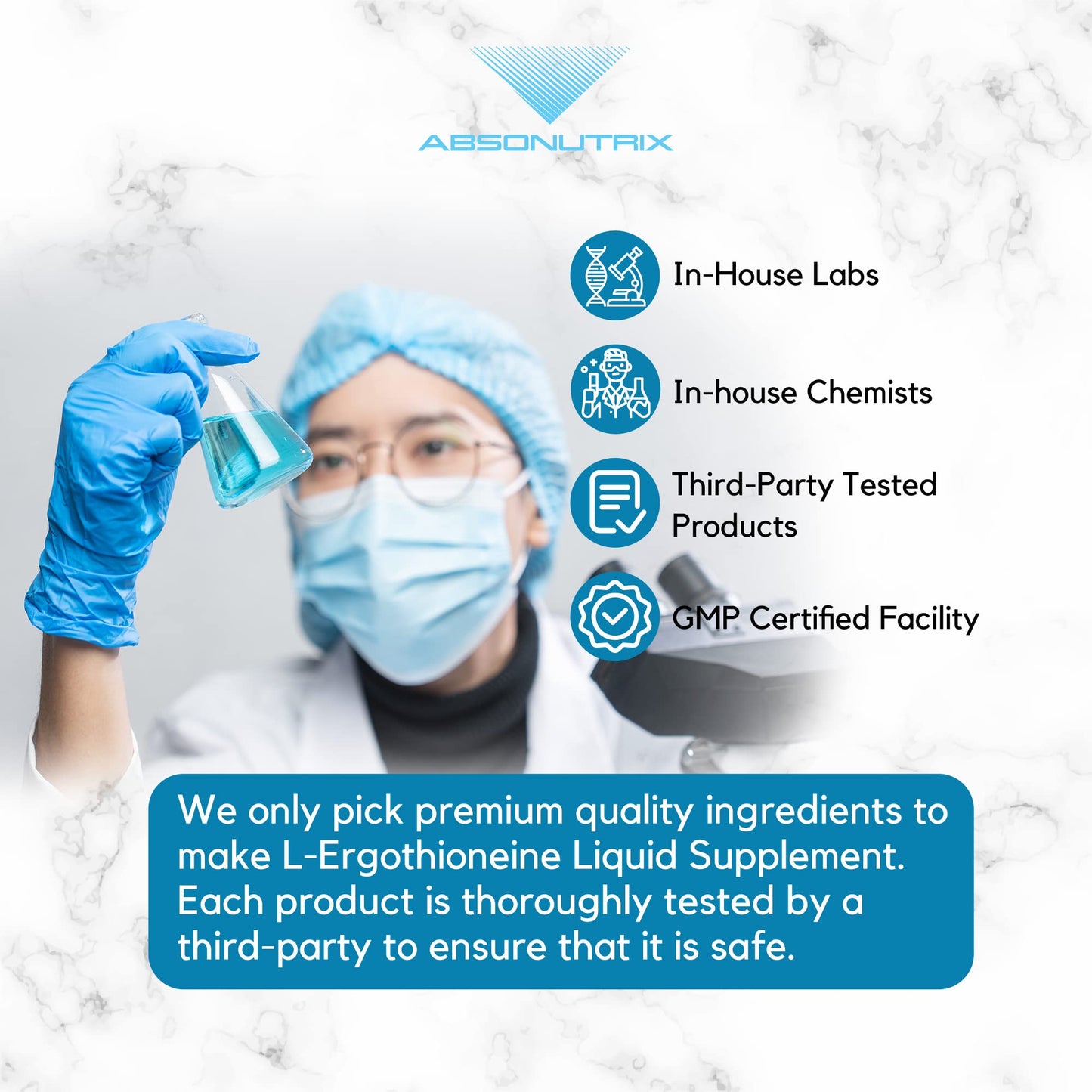 Absonutrix L-Ergothioneine Liquid Supplement 590 mg, 200 Servings, Made in USA, Quick Absorption, Quality Potent Ingredients, Non-GMO, GMP Certified Facility, Cruelty-Free Products