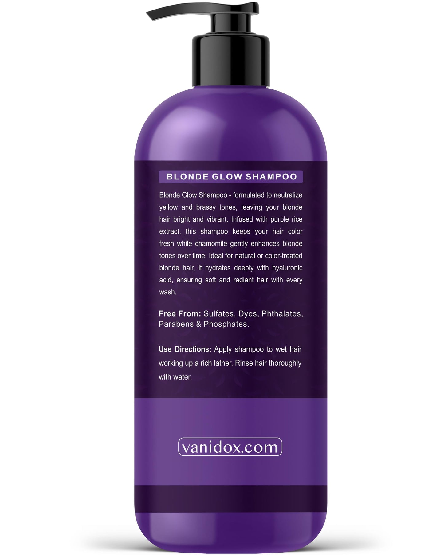 VANIDOX Sulfate Free Brass Toning Purple Shampoo for Blondes, Brown Highlighted, or Bleached Hair, Infused with Purple Rice Extract, Hyaluronic Acid, Vitamin E, and Chamomile Extract (16 fl oz)