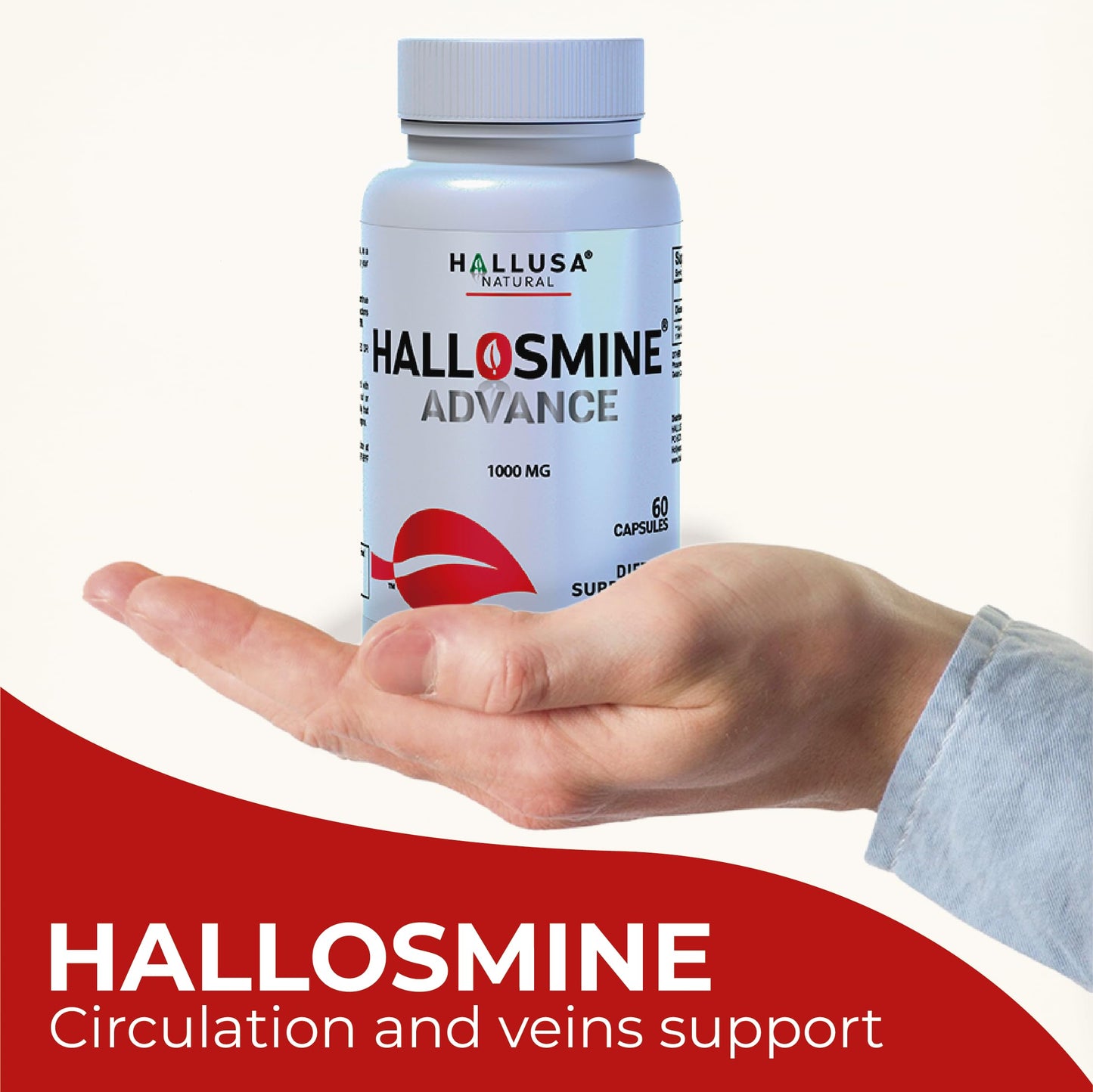 Hallosmine Advance Diosmin 1000mg, Leg Circulation, Heavy Legs, Varicose Veins, Circulatory Supplement, Vein Support & Blood Circulation Supplement - 60 Caps