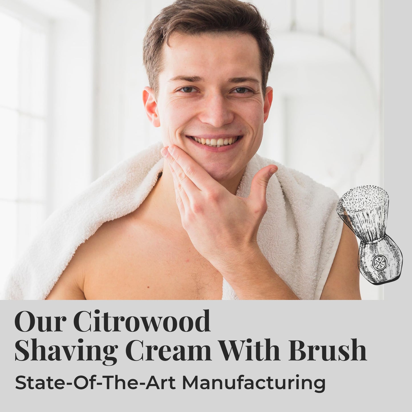 American Shaving Co. Citrowood Shaving Cream For Men With Shaving Brush 8 oz, Made in USA, Easy Application, Quality Potent Ingredients, Non-GMO, GMP Certified, Cruelty-Free Products