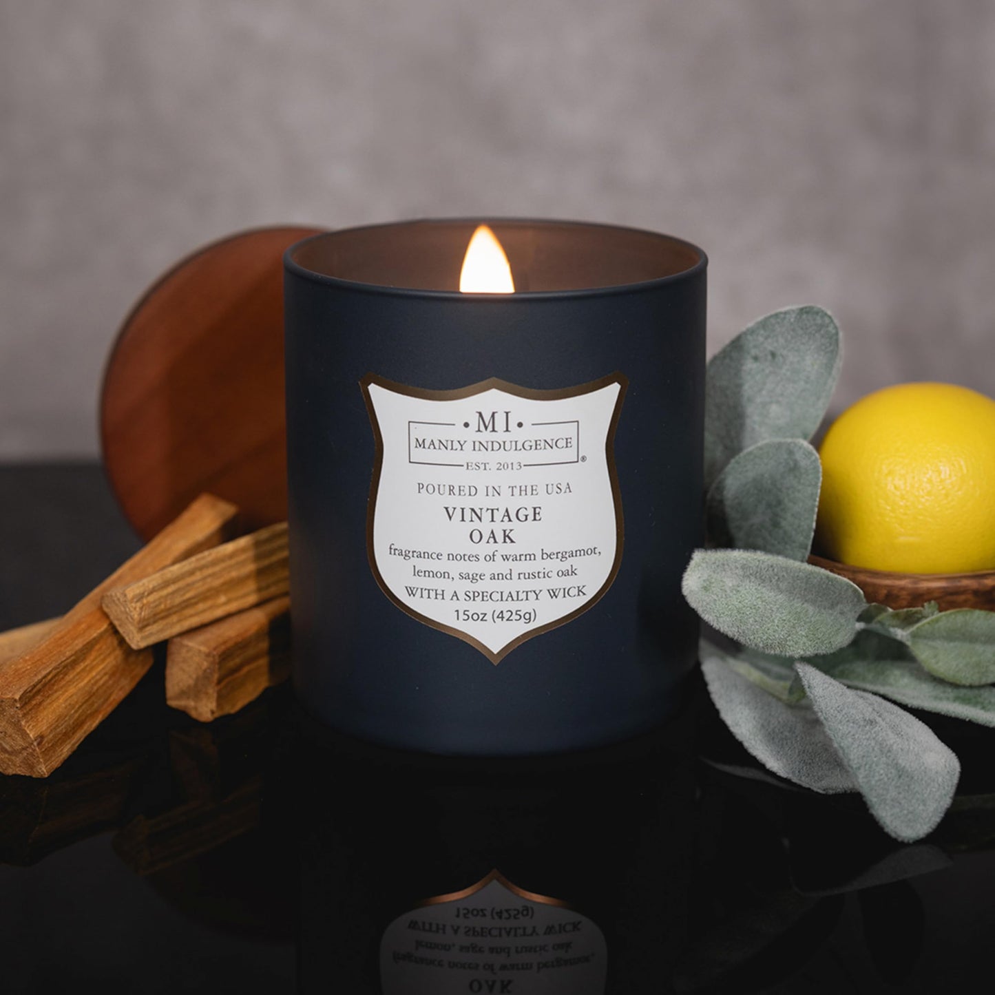 Manly Indulgence Vintage Oak Scented Candles for Men, 15 oz Wooden Wick, Fathers Day Candle, 60H Burn, Candles for Home Scented - Made in The USA