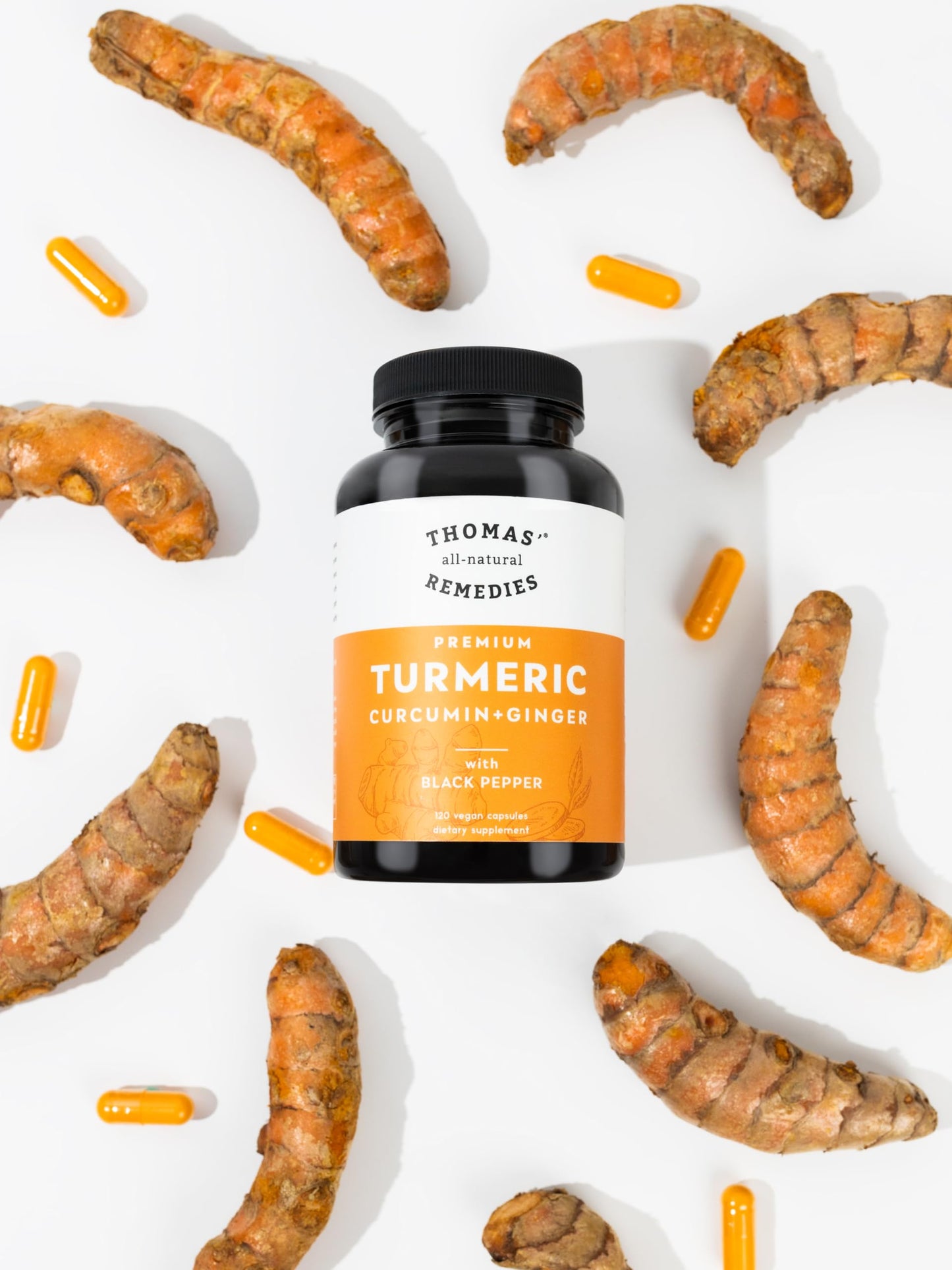 Thomas' all-natural Remedies Turmeric Curcumin and Ginger with Black Pepper, Organic Turmeric Joint Support Supplement- 95% Curcumin - NO fillers, Vegan - 120ct