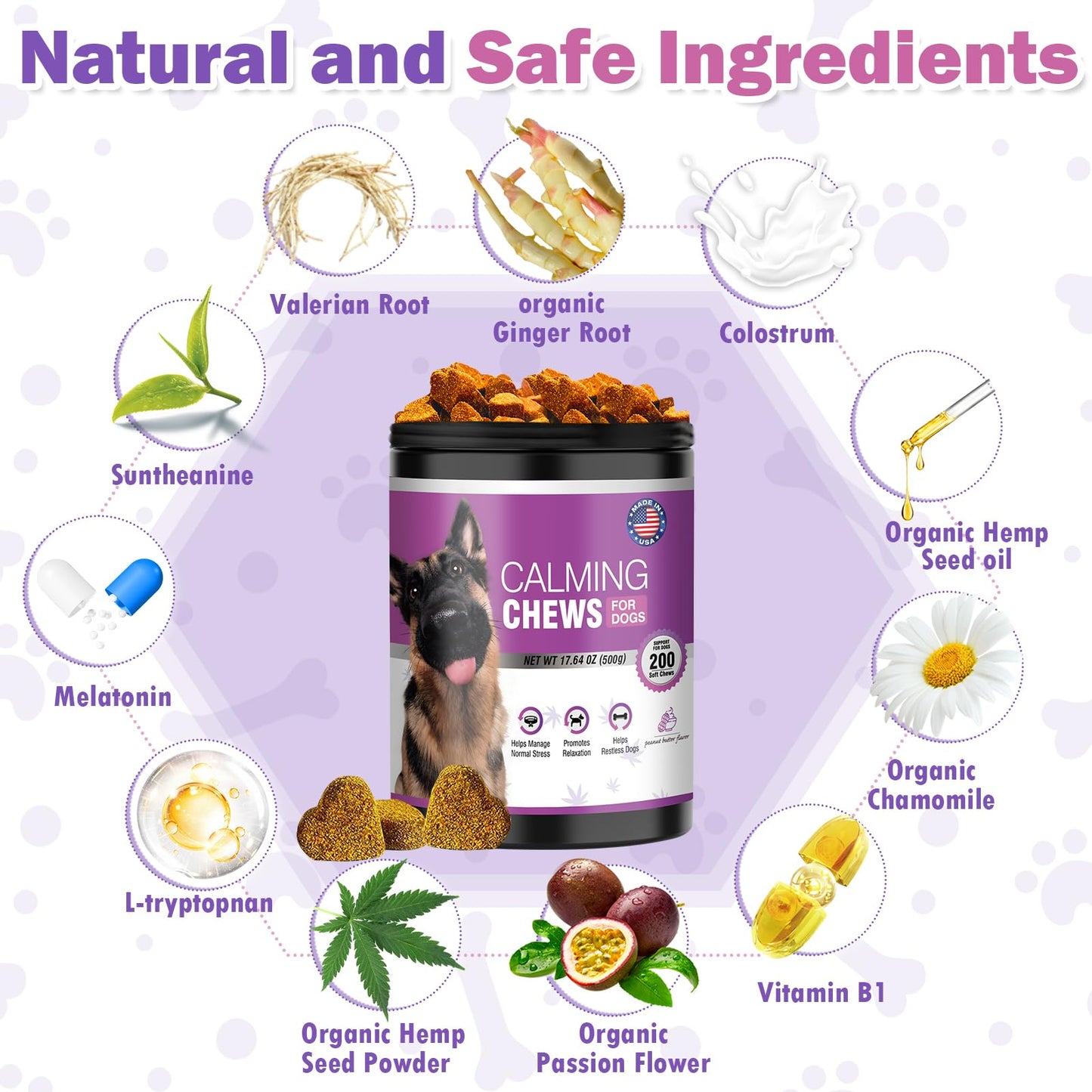 Hemp Calming Chews for Dogs (Peanut Butter Flavor) 200pc Dog Calming Treat and Bites with Hemp Oil - Anxiety and Stress Relief Treats for Dogs Puppy Melatonin Sleep Aid Calm Dog with Noise,Thunder,Barking,Separation,Chewing