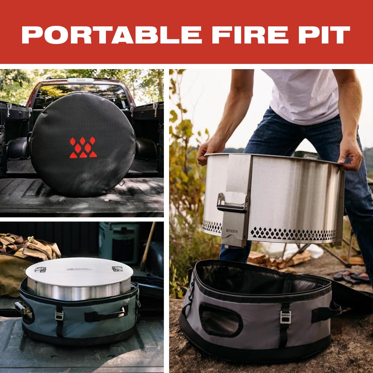 Breeo Smokeless FIrePit to-Go Bundle (Y Series Stainless Steel, Outpost Grill & to Go Case) | 21 inch Smokeless Fire Pit for Outside | Ideal for Families