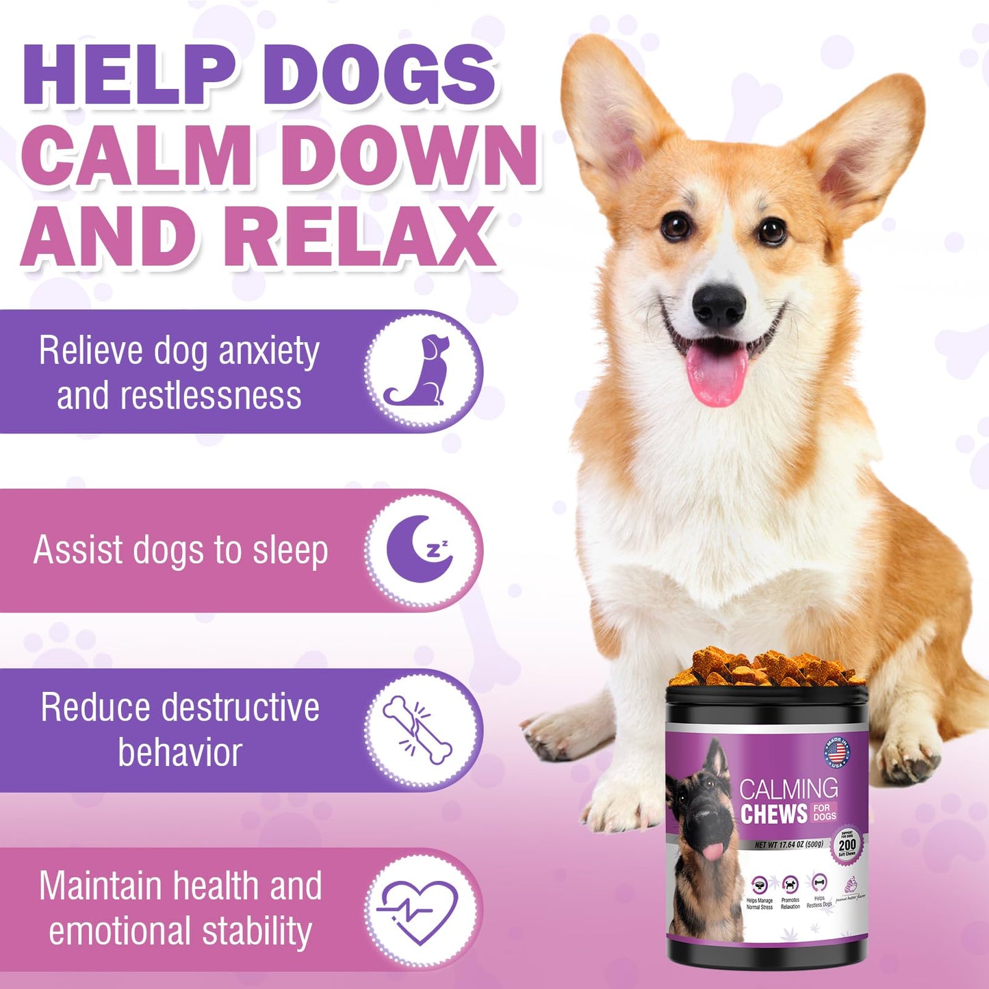 Hemp Calming Chews for Dogs (Peanut Butter Flavor) 200pc Dog Calming Treat and Bites with Hemp Oil - Anxiety and Stress Relief Treats for Dogs Puppy Melatonin Sleep Aid Calm Dog with Noise,Thunder,Barking,Separation,Chewing