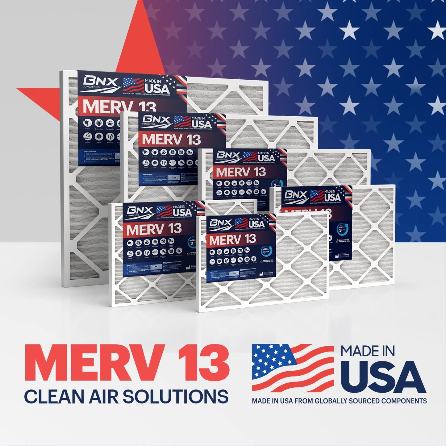 BNX TruFilter Air Filter MERV 13 - MADE IN USA - Electrostatic Pleated Air Conditioner HVAC AC Furnace Filters for Allergies, Pollen, Mold, Bacteria, Smoke, Allergen, MPR 1900 FPR 10