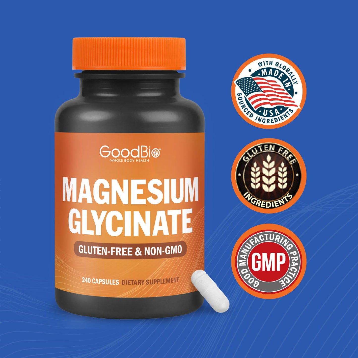 Magnesium Glycinate - High Absorption Magnesium Supplement 500mg Per Serving for Stress Relief, Sleep, Heart and Bone Health, Nerve Support - Non-GMO, Gluten-Free, Gentle on Stomach, 240 Capsules